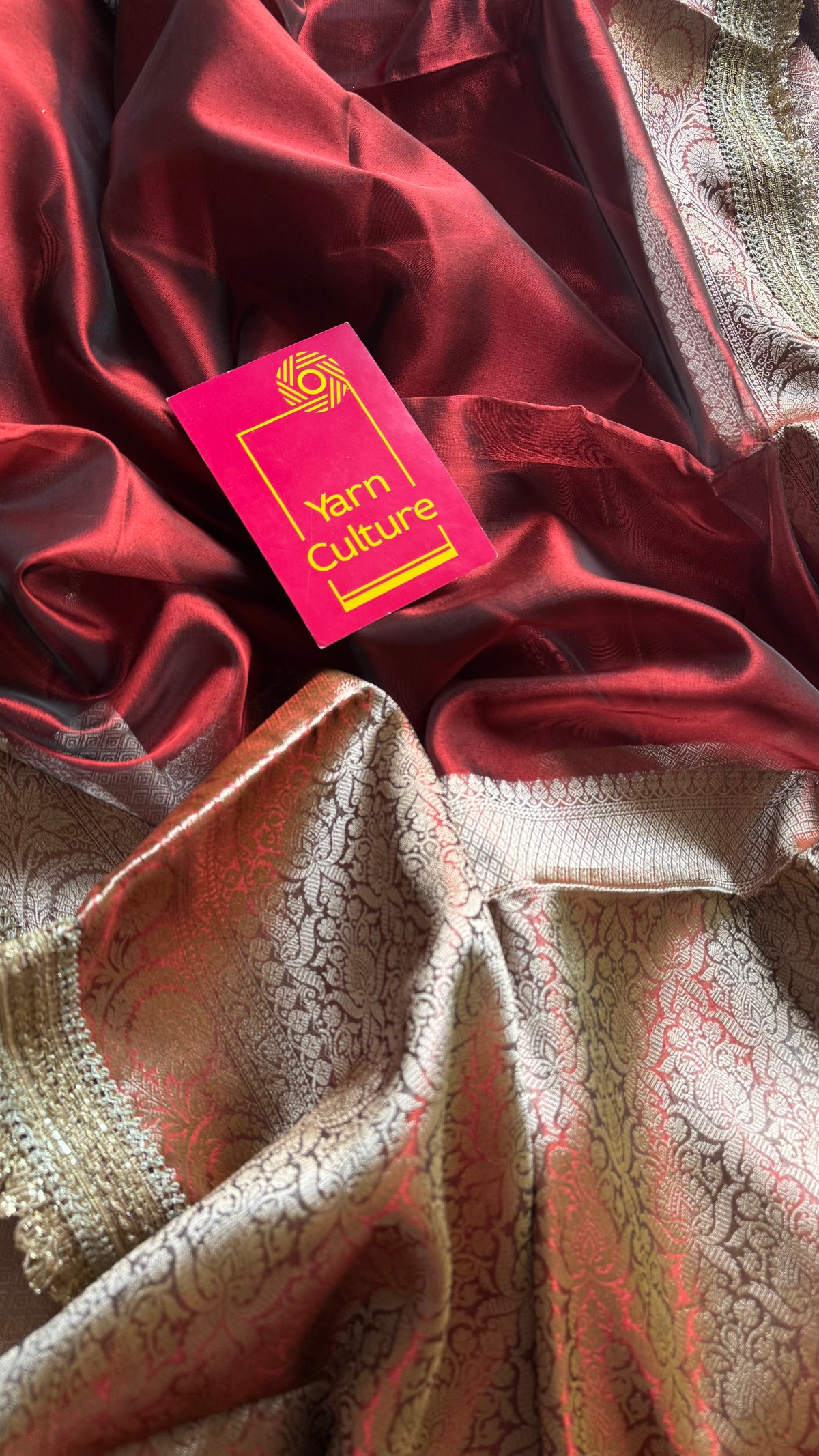 Red tissue Banarasi saree with embellished gold lace border - YCBLTOC79