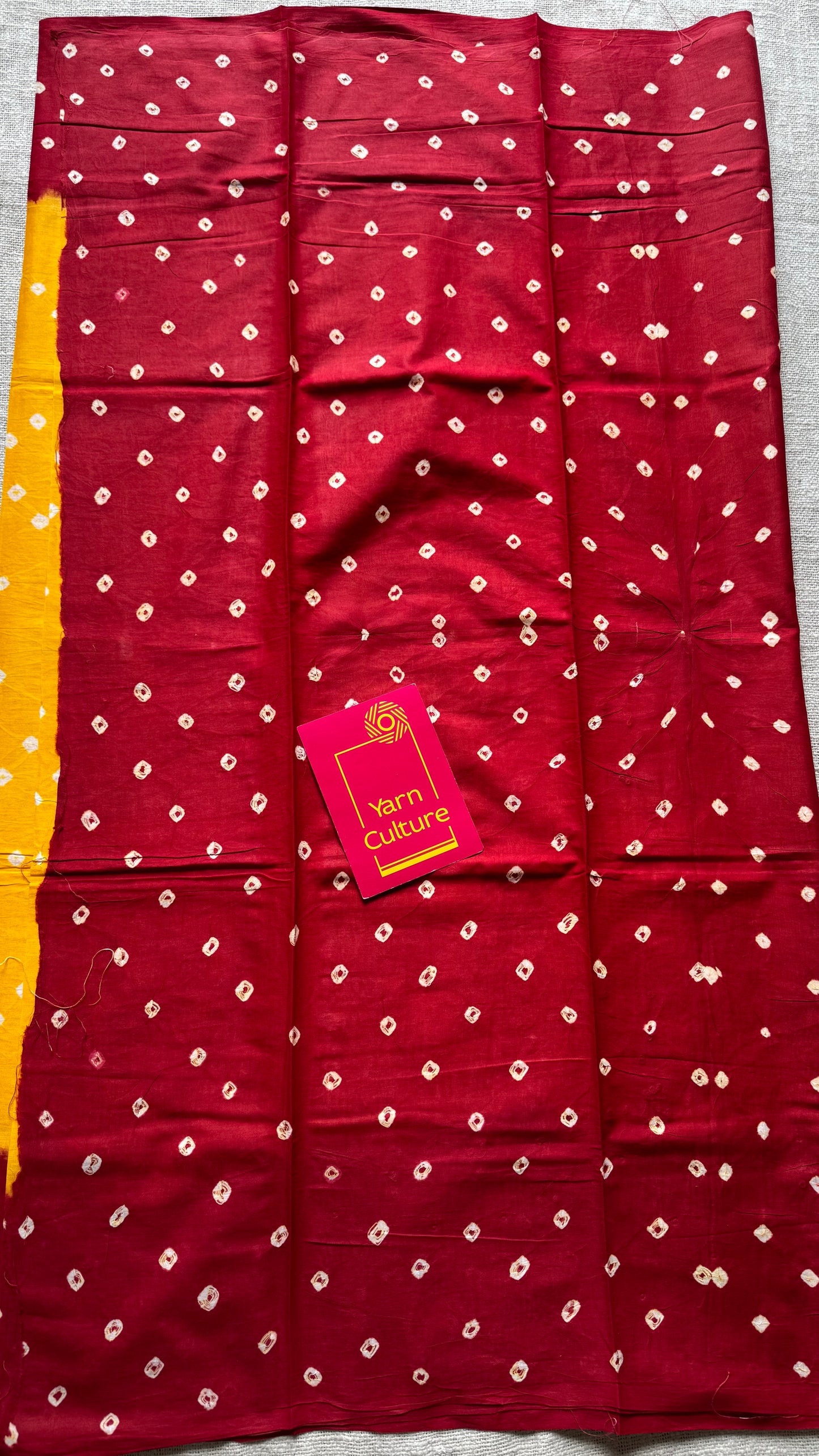 Yellow with red Sungudi/Bandhani, soft cotton - YCCOTNSEMS76