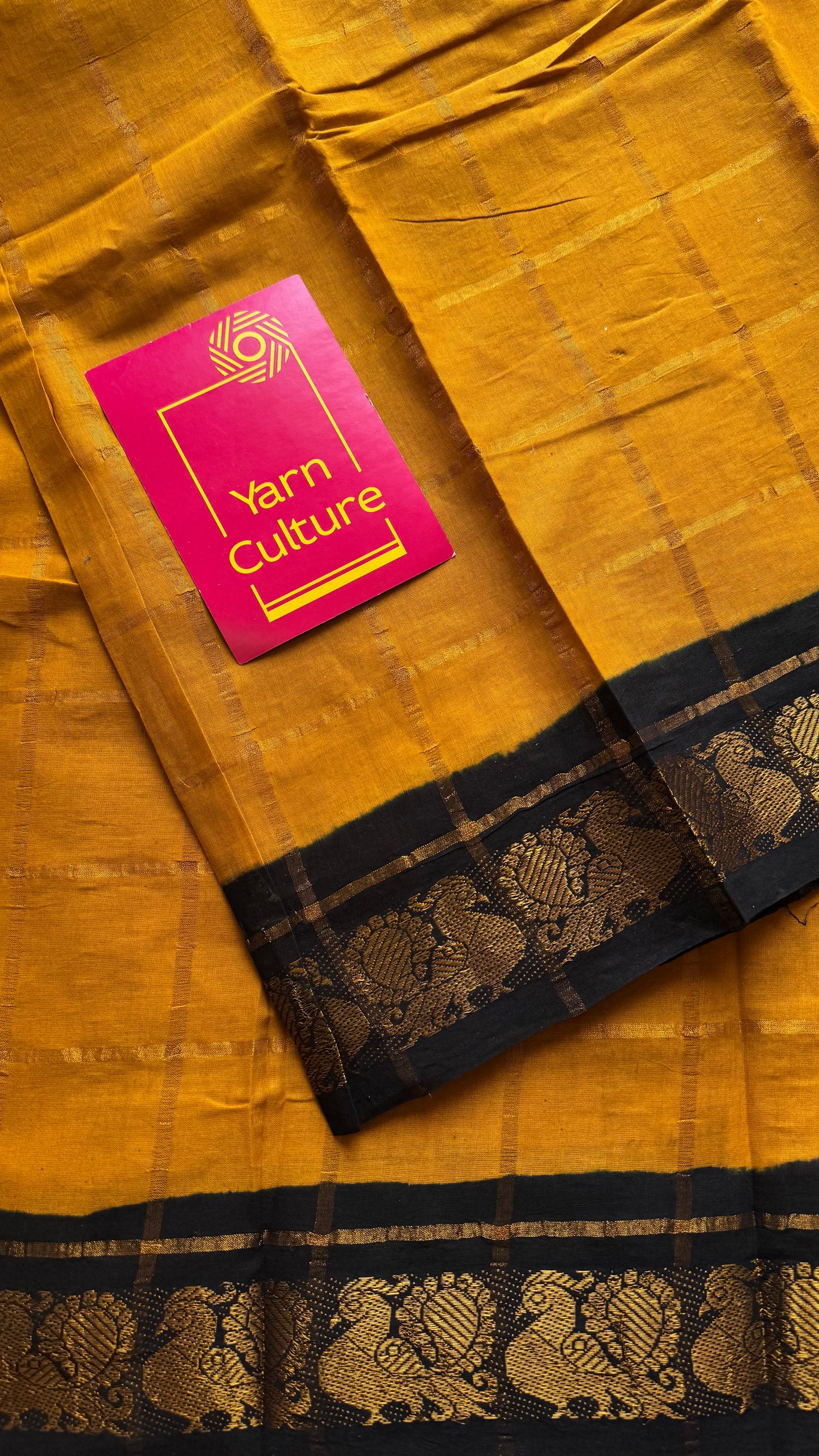 Turmeric yellow with black pavithra kattam sungudi, madurai cotton - YCCOTNMSAP141