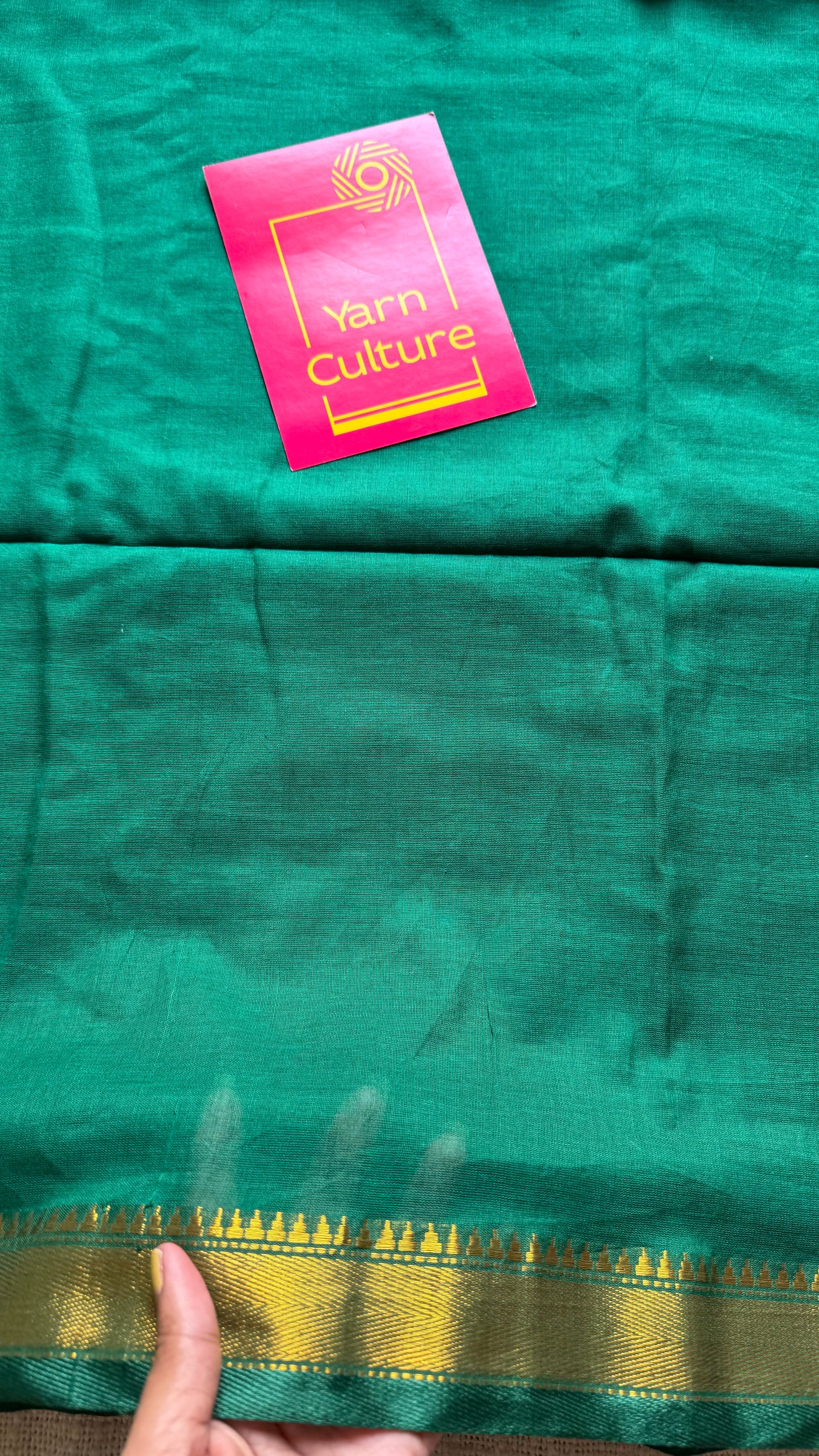 Dark green soft cotton with maheswari gold zari border - YCBCMCFE215