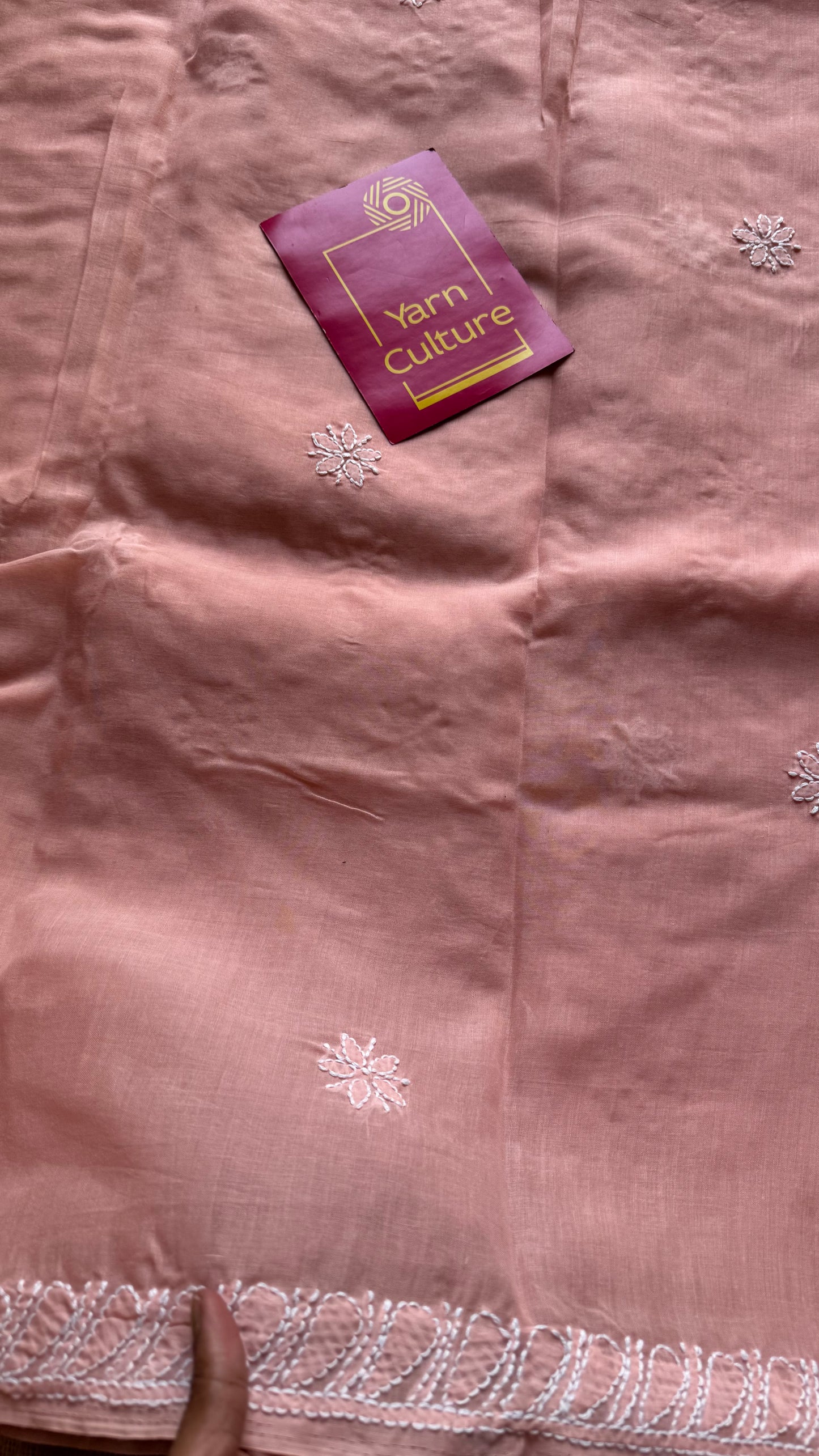 Noor - light peach hand-embroidered chikankari cotton saree - YCLCKFE426