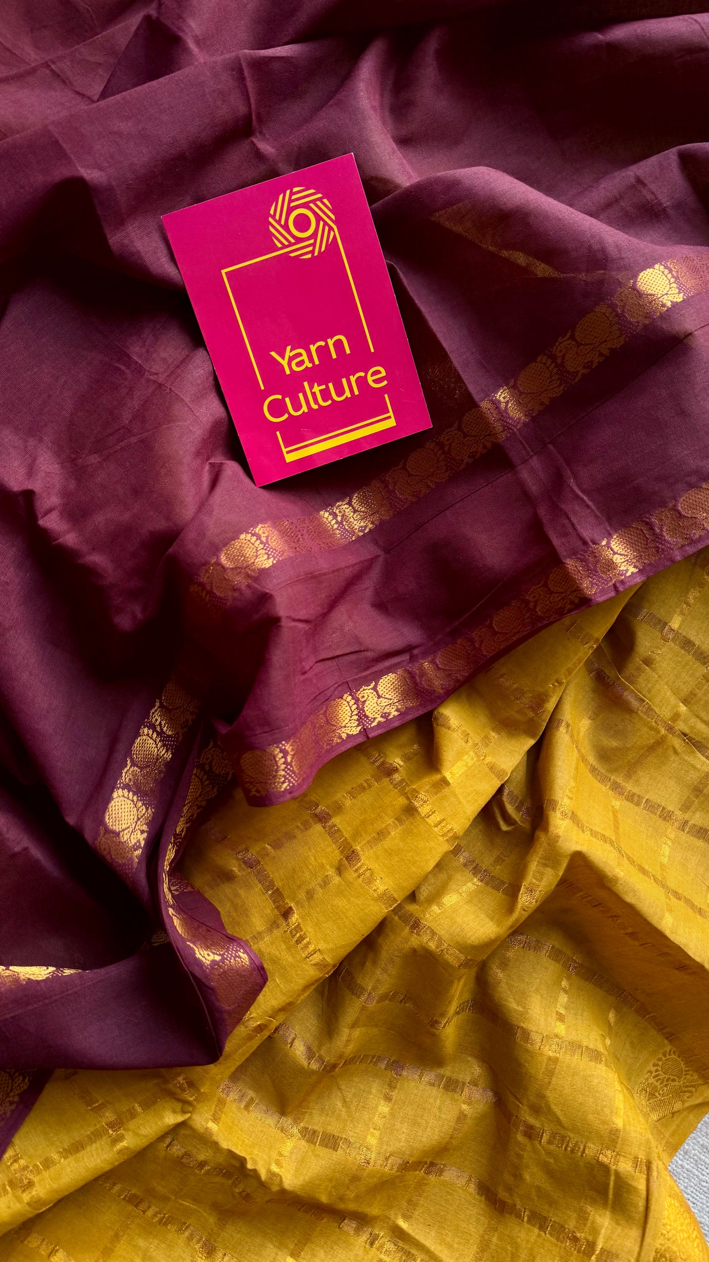 Kandigai (கண்டிகை): maroon with ginger yellow, sungudi cotton - YCENOID11