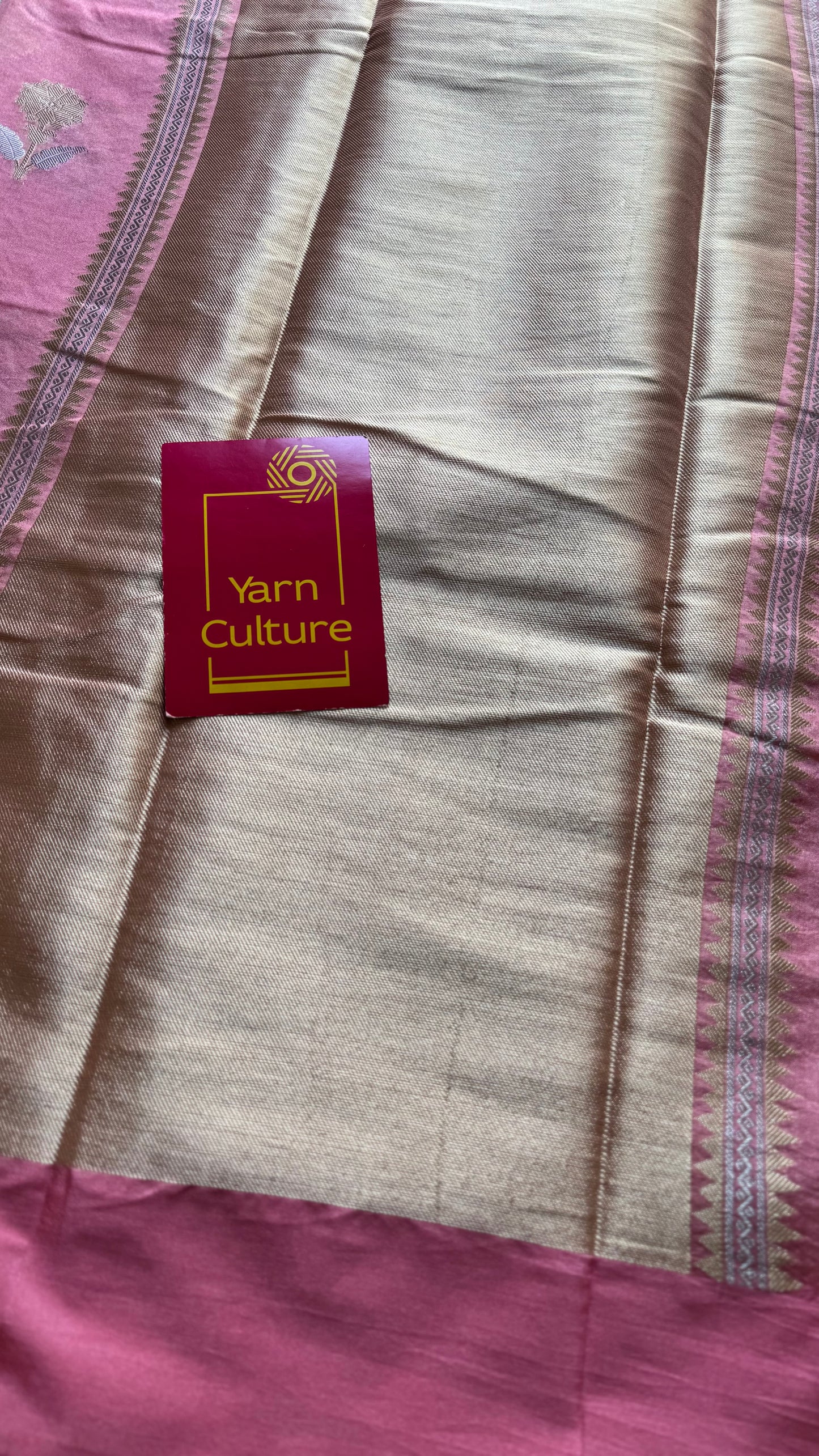 Pink with gold and silver floral buttas, Banarasi semi-crepe silk - YCDESE47
