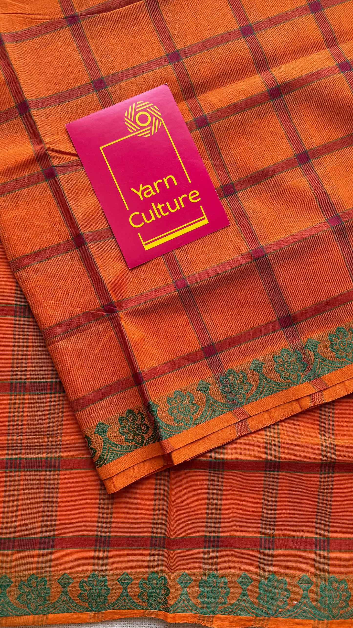 Orange Chettinad cotton saree with checks - YCCOTNCCFE147