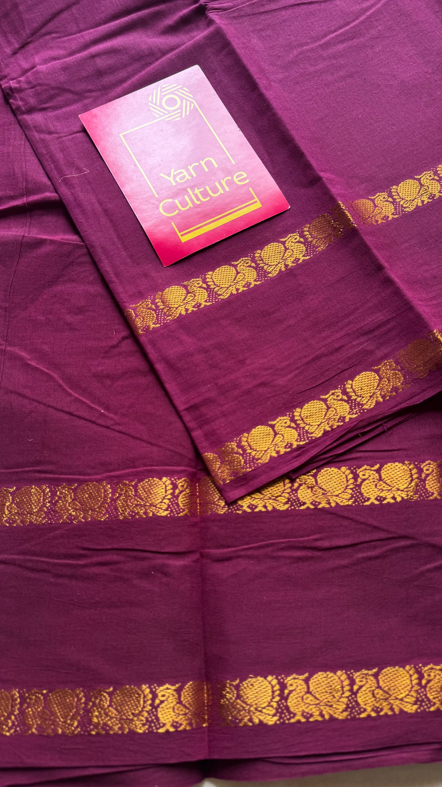 Dark purple pink (vadamalli) rettaipettu peacock double bordered, kattuchayam dyed madurai cotton saree  - YCCOTNMSAP210