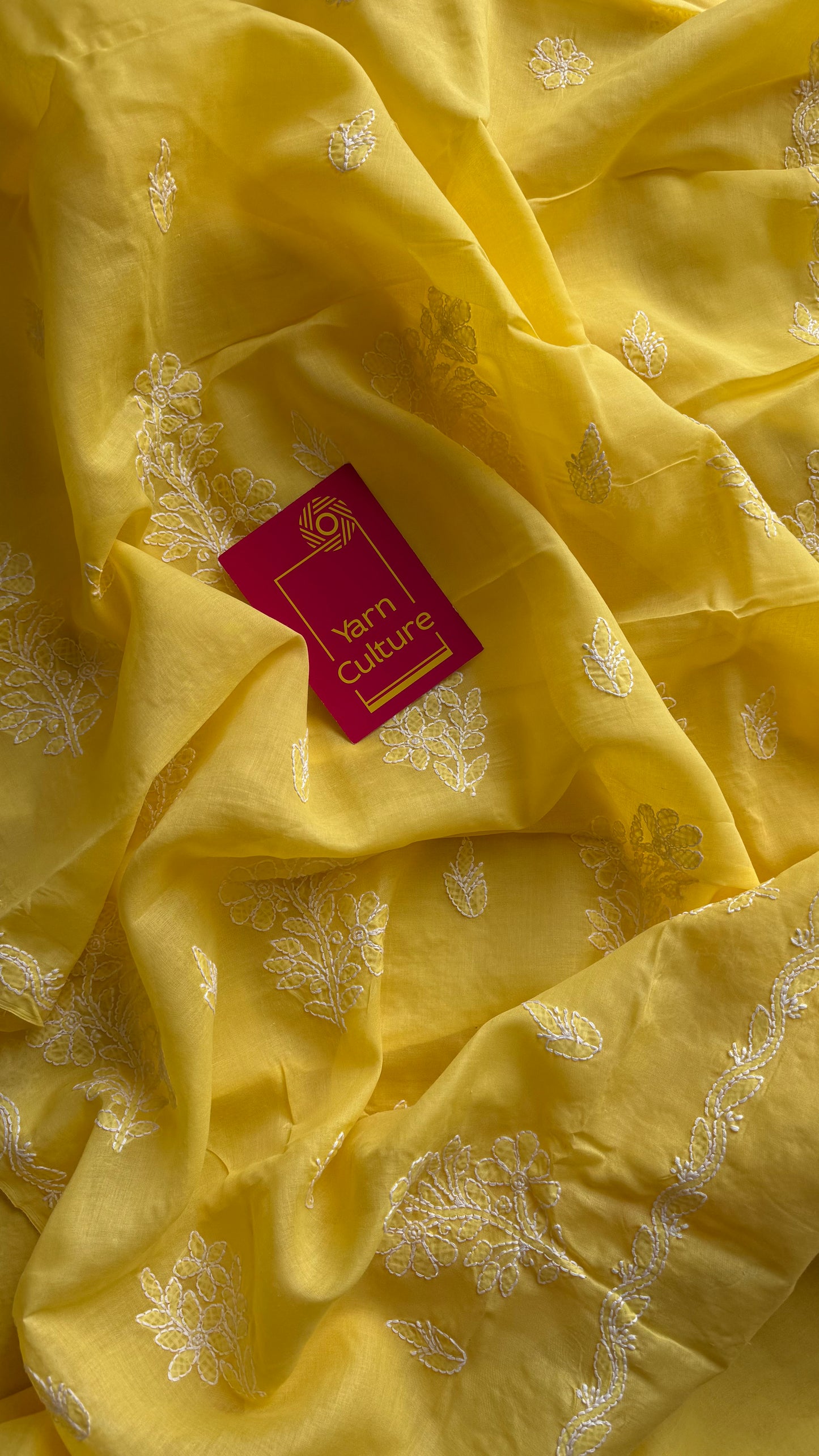 Roshni - canary yellow hand-embroidered chikankari cotton saree - YCLCKFE420