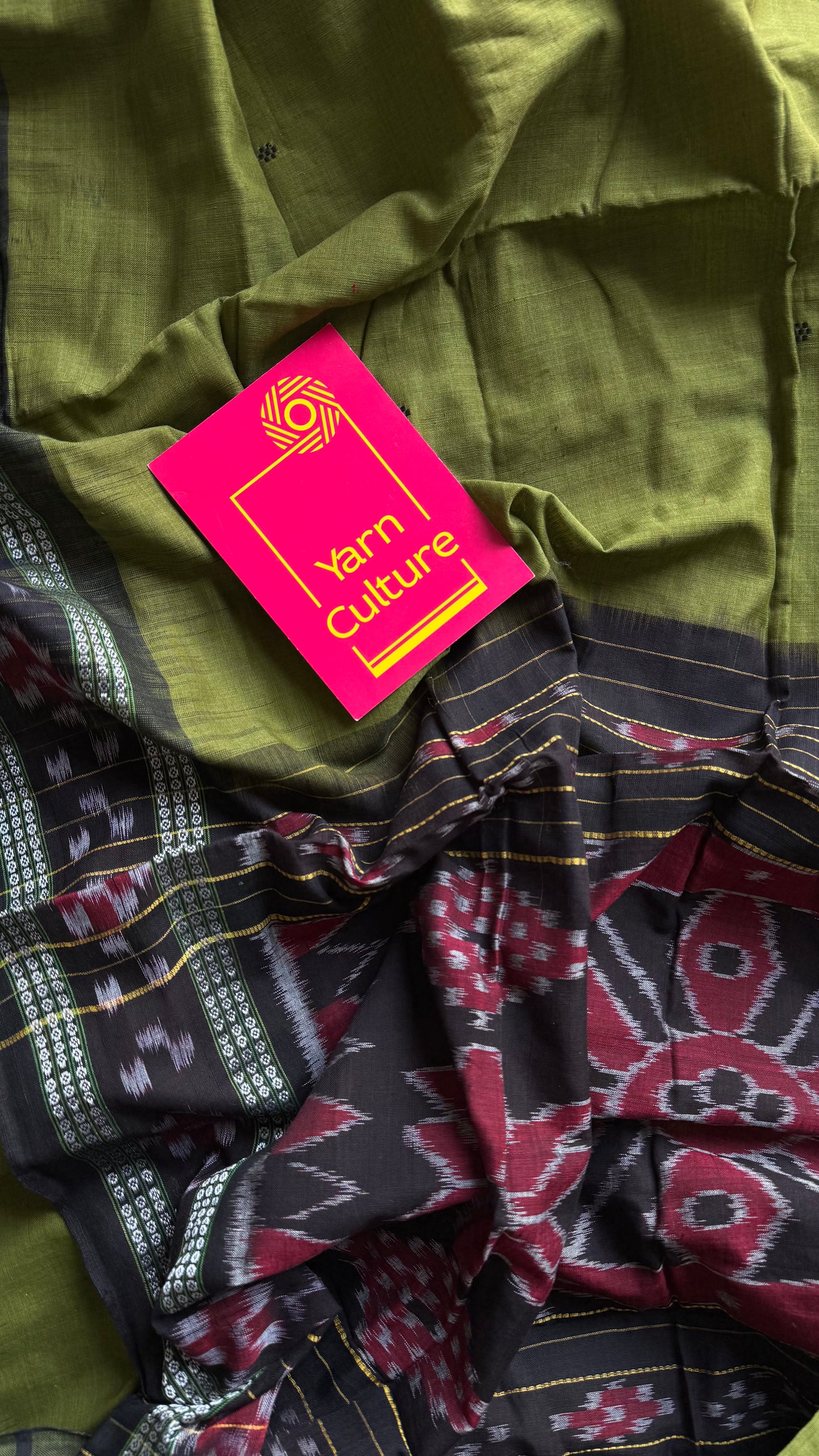 Prahari - olive green Sambalpuri handloom cotton - YCHOTESJA203