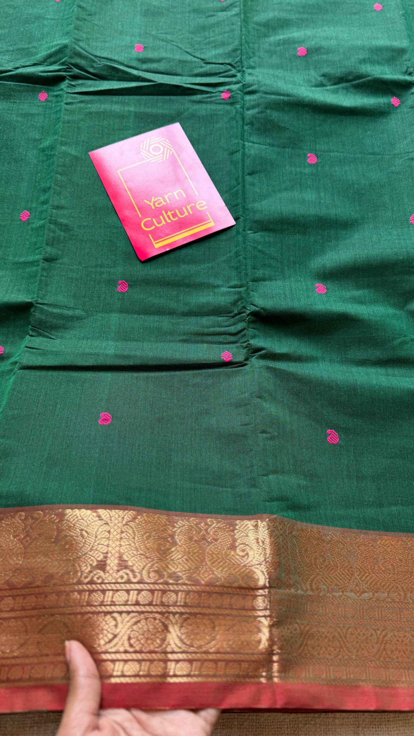 Dark green and brick red contrast, kanchi cotton saree - YCCOTNMA323