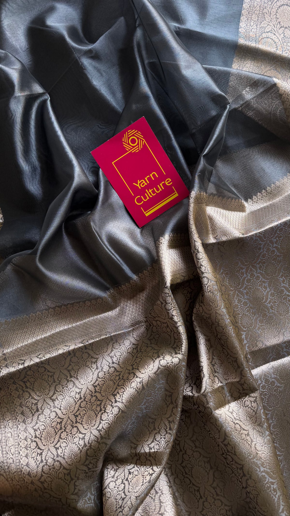 Grey tissue Banarasi saree with zari border - YCBLTOC91