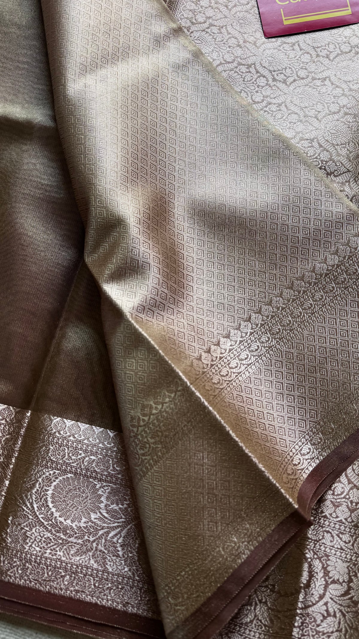 Champagne brown tissue Banarasi saree with zari border - YCBLTOC83