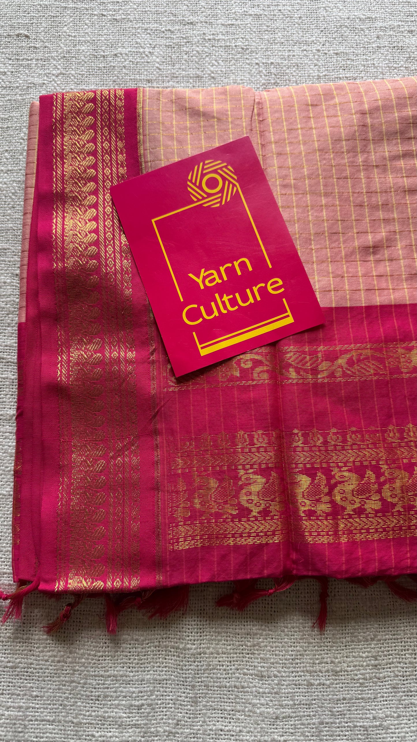 Salmon pink with hot pink, checks - cotton silk - YCCOTNOCKC40