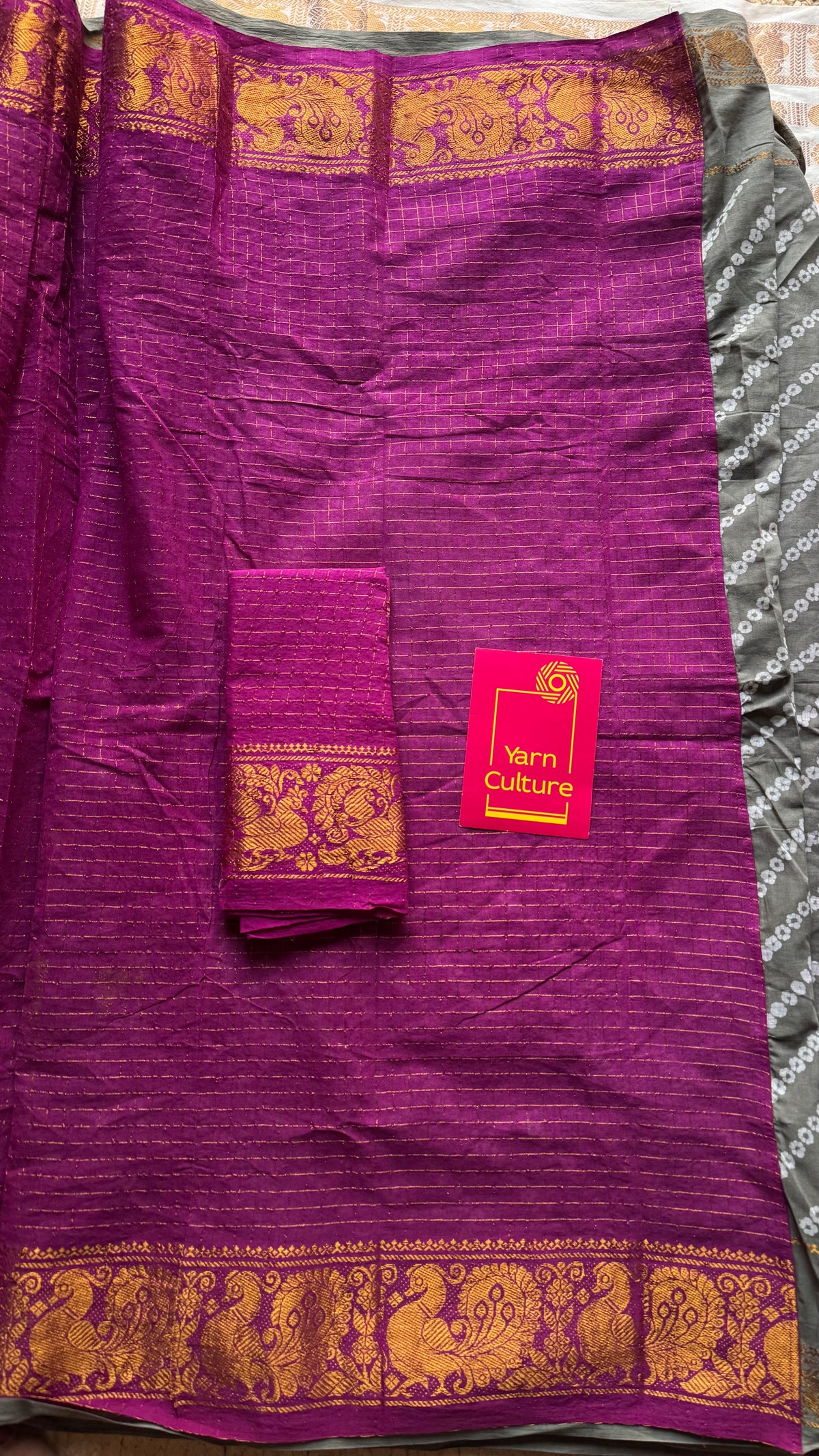 Grey with purple pink (vadamalli), cotton half and half saree - YCCOTNIDOC144