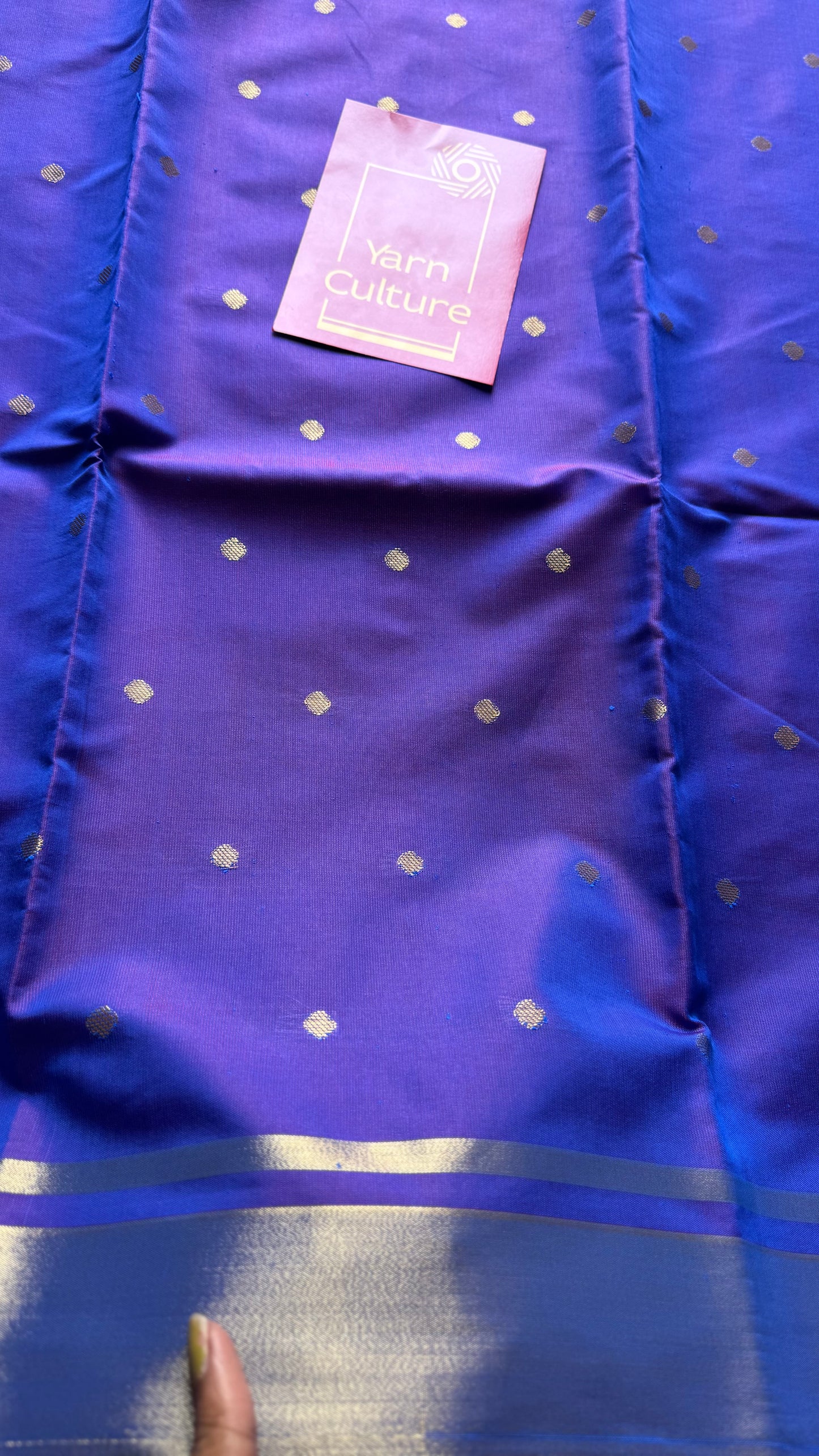 Purple with antique gold silver dual tone border & buttas, semi katan silk - YCBLSSJA19