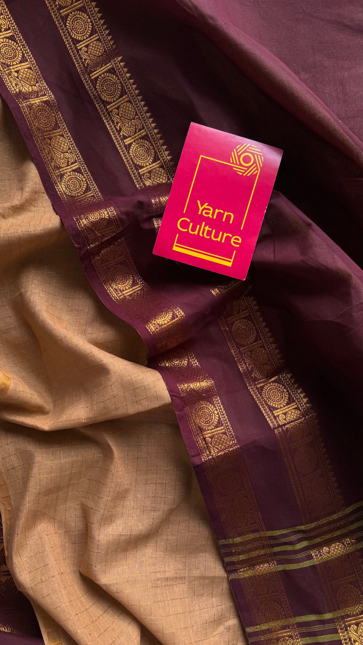 Maroon and cream, sungudi and chettinad cotton half-half saree - YCCOTNIDOC28