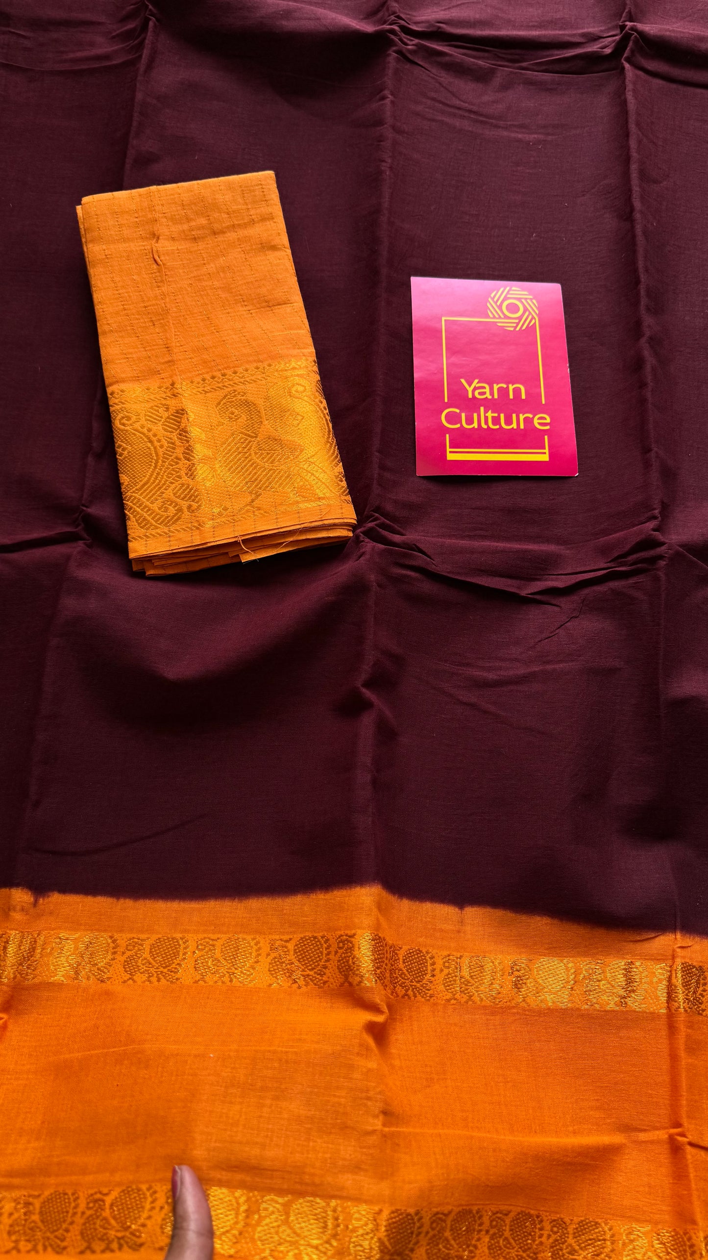 Maroon with light orange rettaipettu peacock double border, madurai soft cotton - YCCOTNMSAP205
