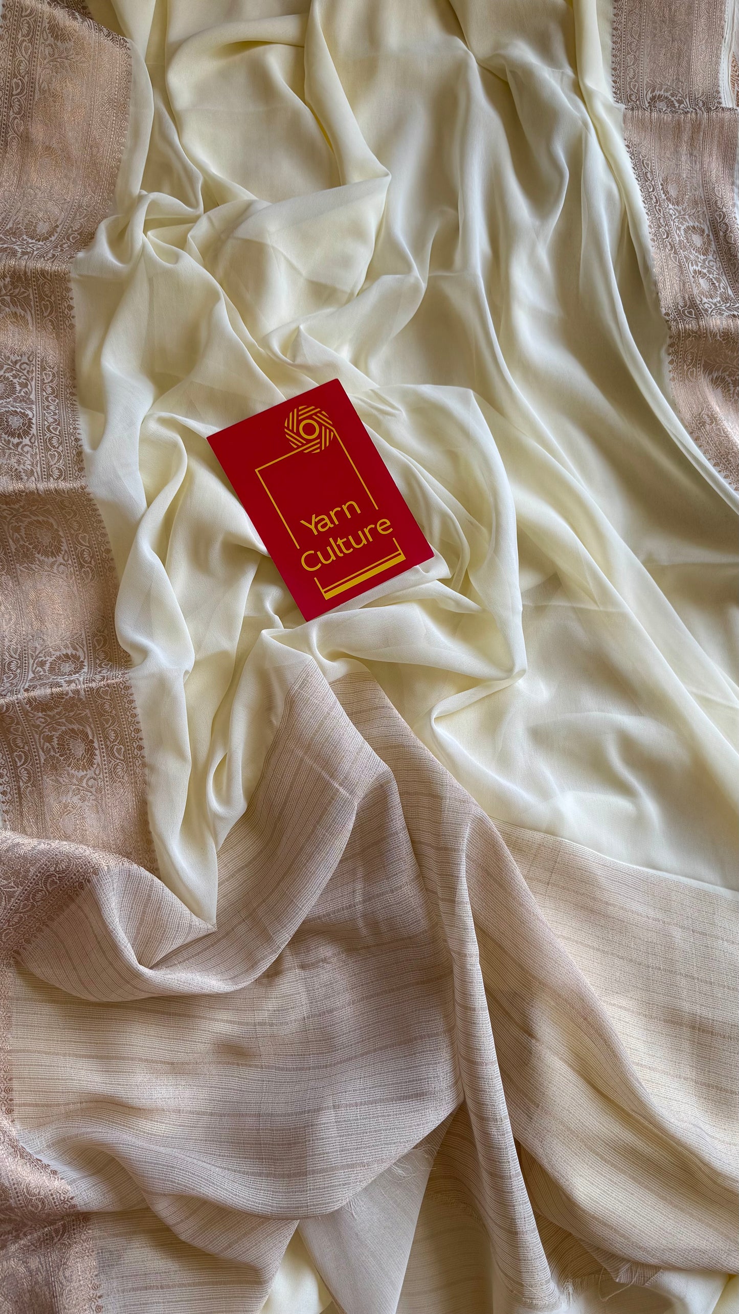 Ivory soft georgette saree, with antique gold zari border - YCIEON87