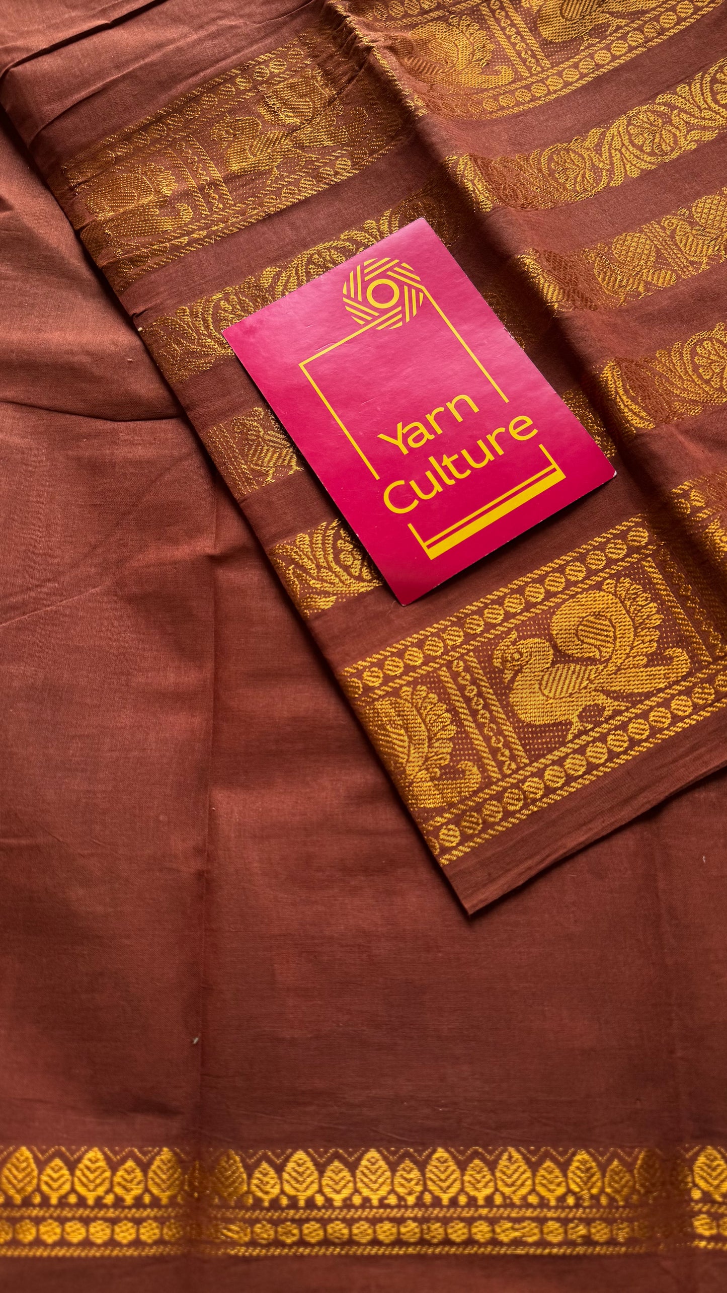 Brown long border sungudi, kattuchayam dyed madurai cotton - YCCOTNMSAP135
