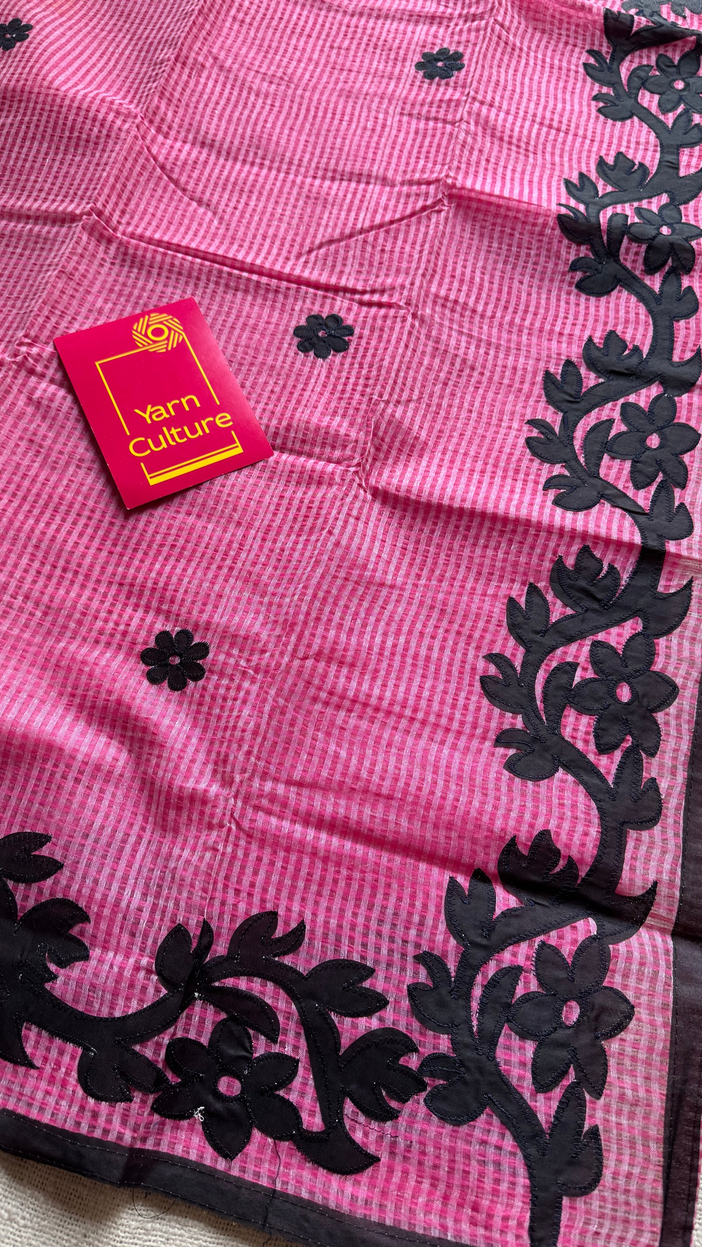 Gulaabi Drama - pink kota saree with black floral cut work - YCTORKDAP17