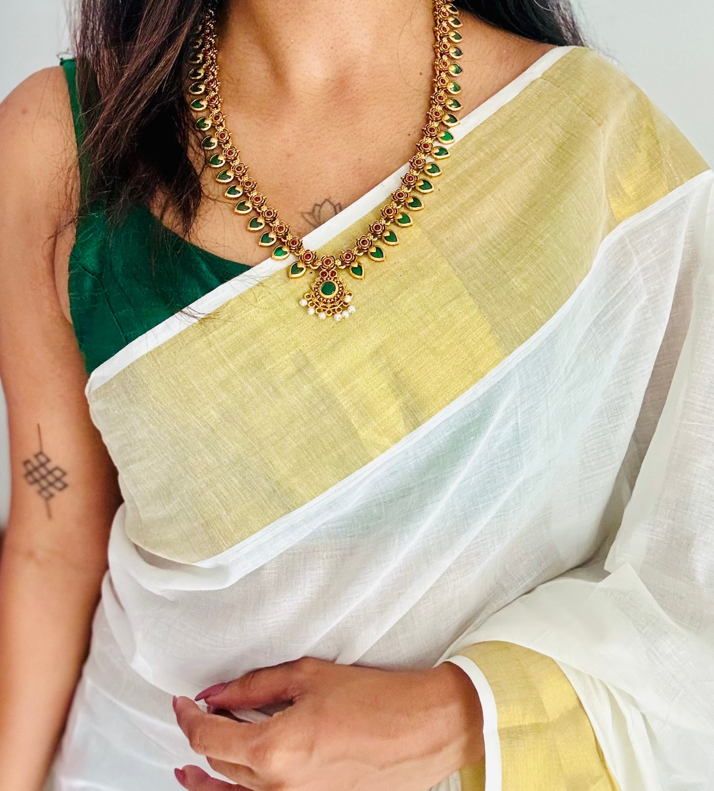 Long palakka neckpiece with earrings - YCGPNP730