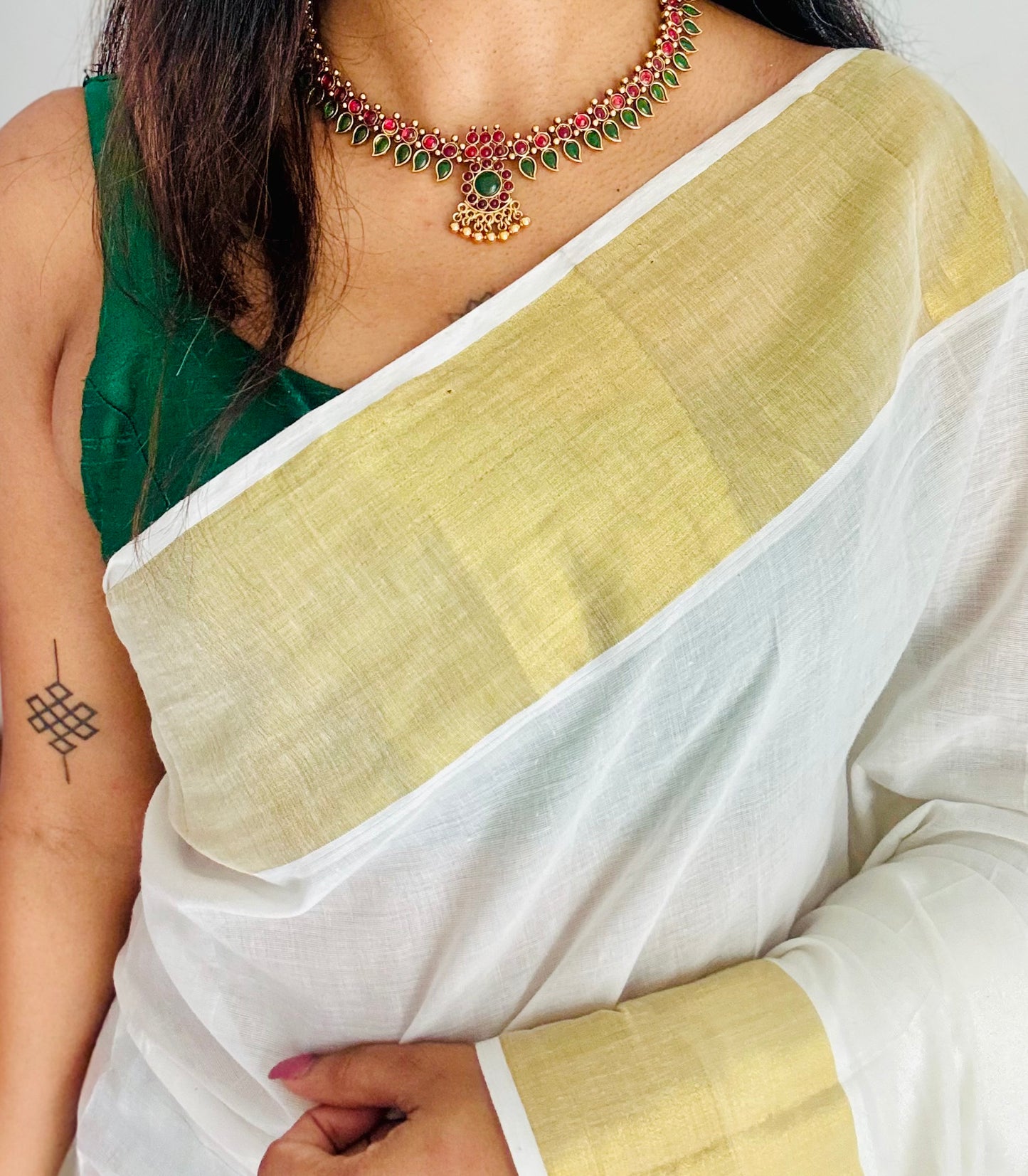 Ruby green palakka necklace with earrings - YCGPNP768