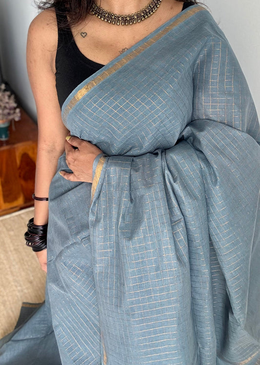 Grey mini kattam sungudi, madurai cotton - YCMCMCS01