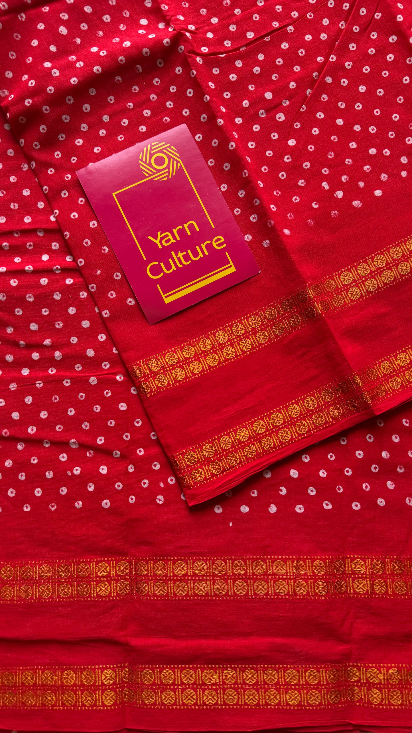 Chilli red, wax dot printed sungudi, kattuchayam dyed madurai cotton - YCCOTNMSAP155