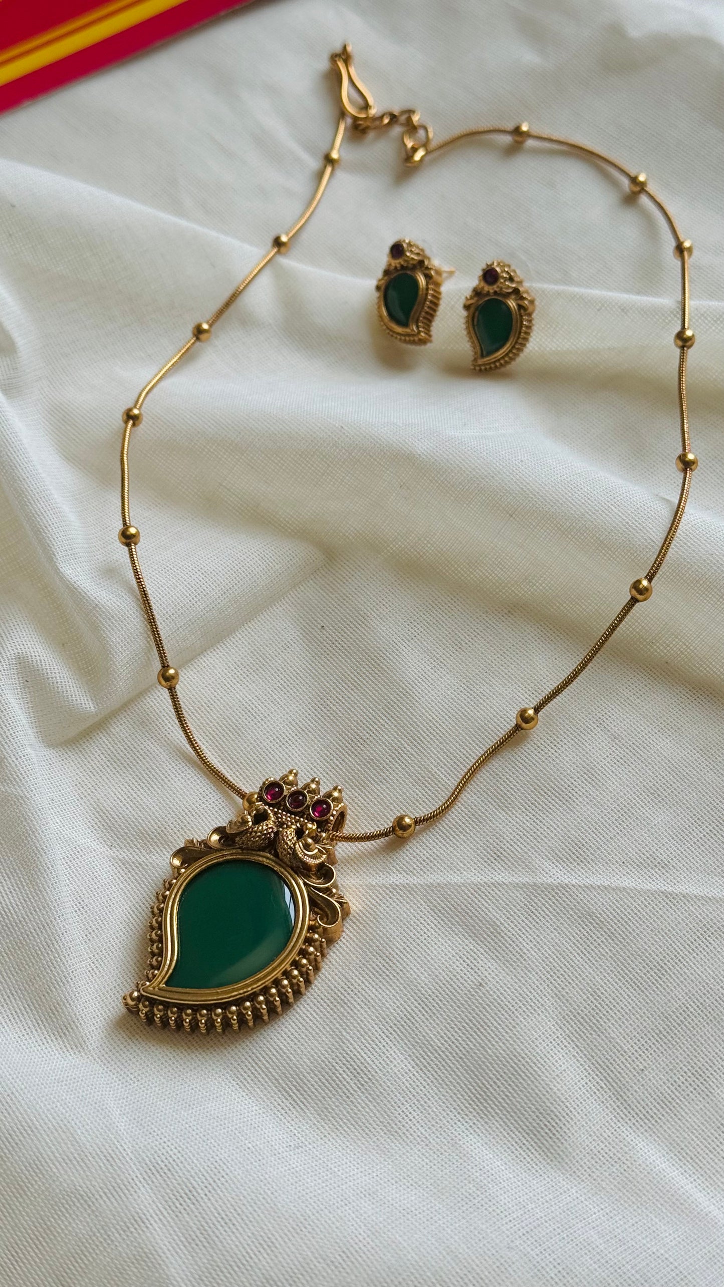 Mango palakka pendant, matte finished neckpiece, with earrings - YCGPNP796