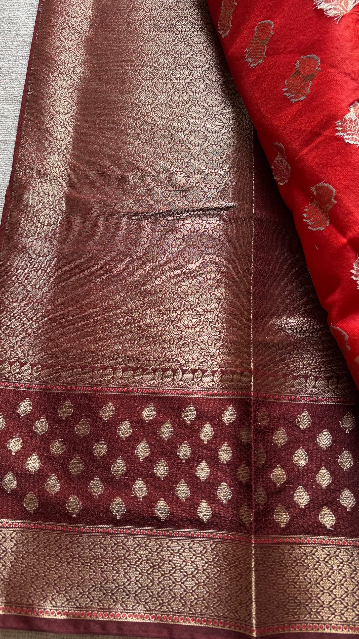 Dark orange with coffee brown border, semi dupion silk - YCBLSSJA24