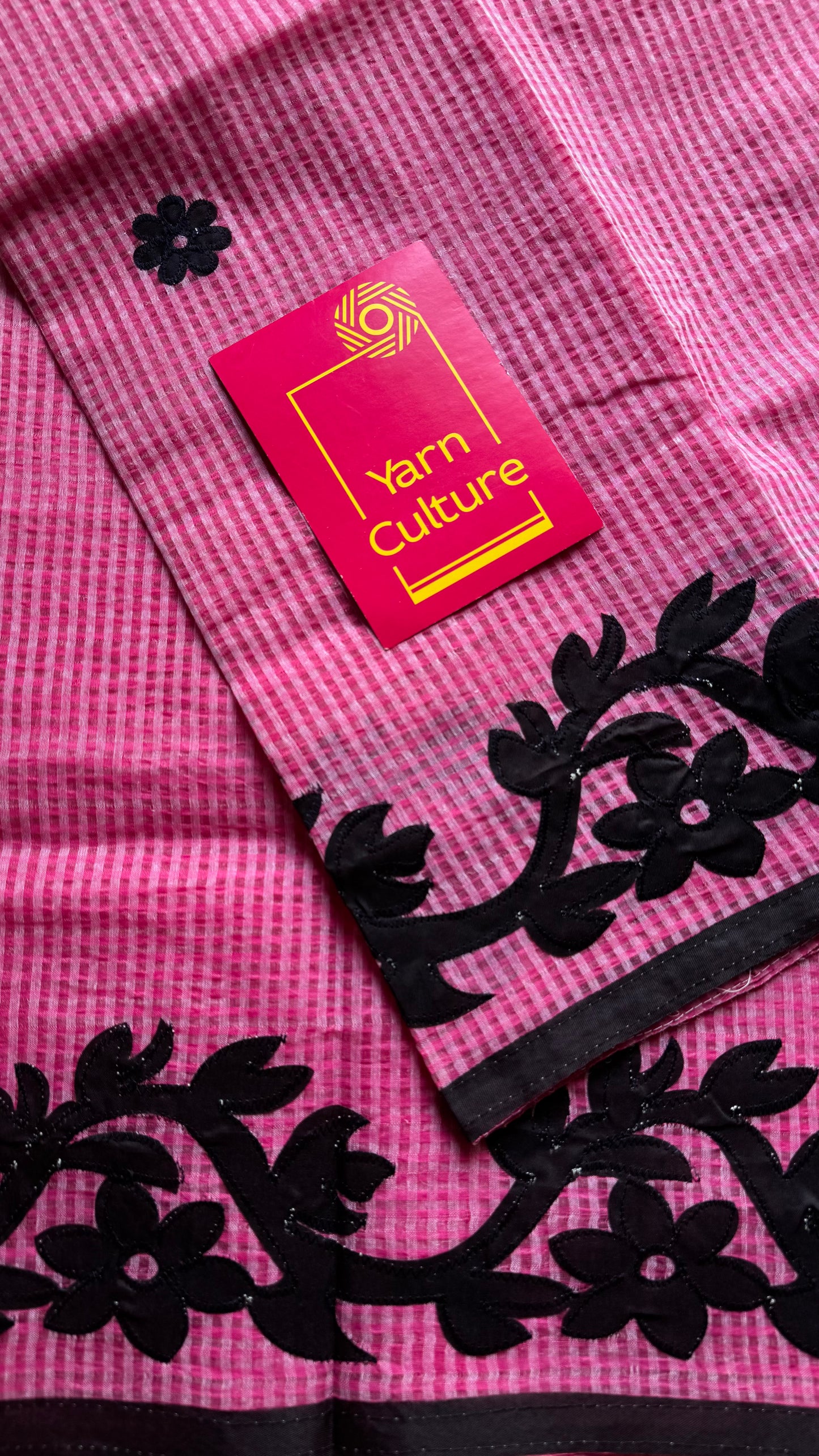 Gulaabi Drama - pink kota saree with black floral cut work - YCTORKDAP17