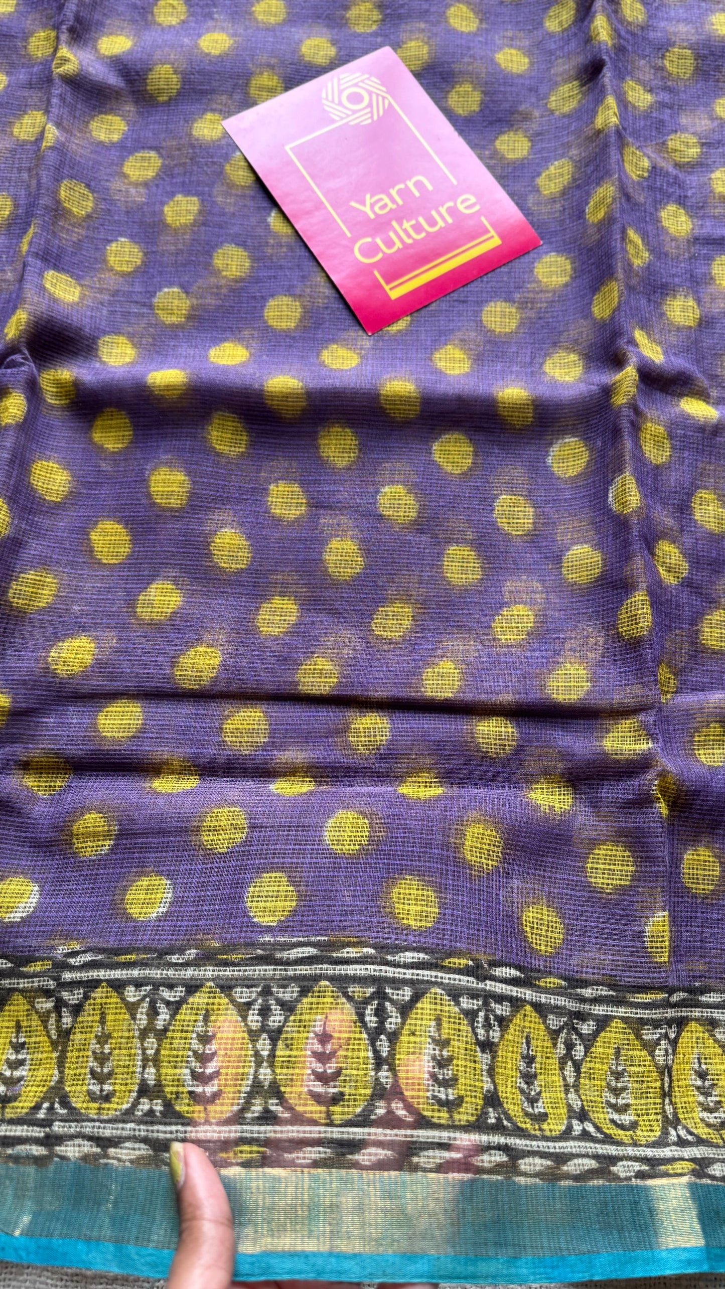 Jamun Gola - Purple with yellow kota doria, with gold zari border - YCTORKDAP13