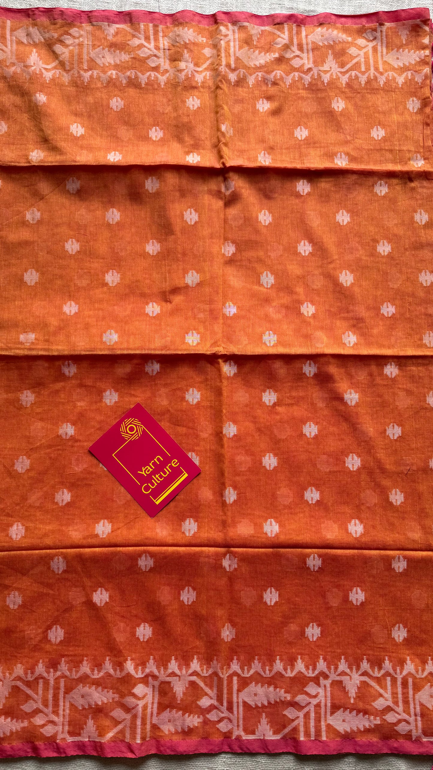 Orange pink double tone jamdani in soft cotton - YCBCKJJA140