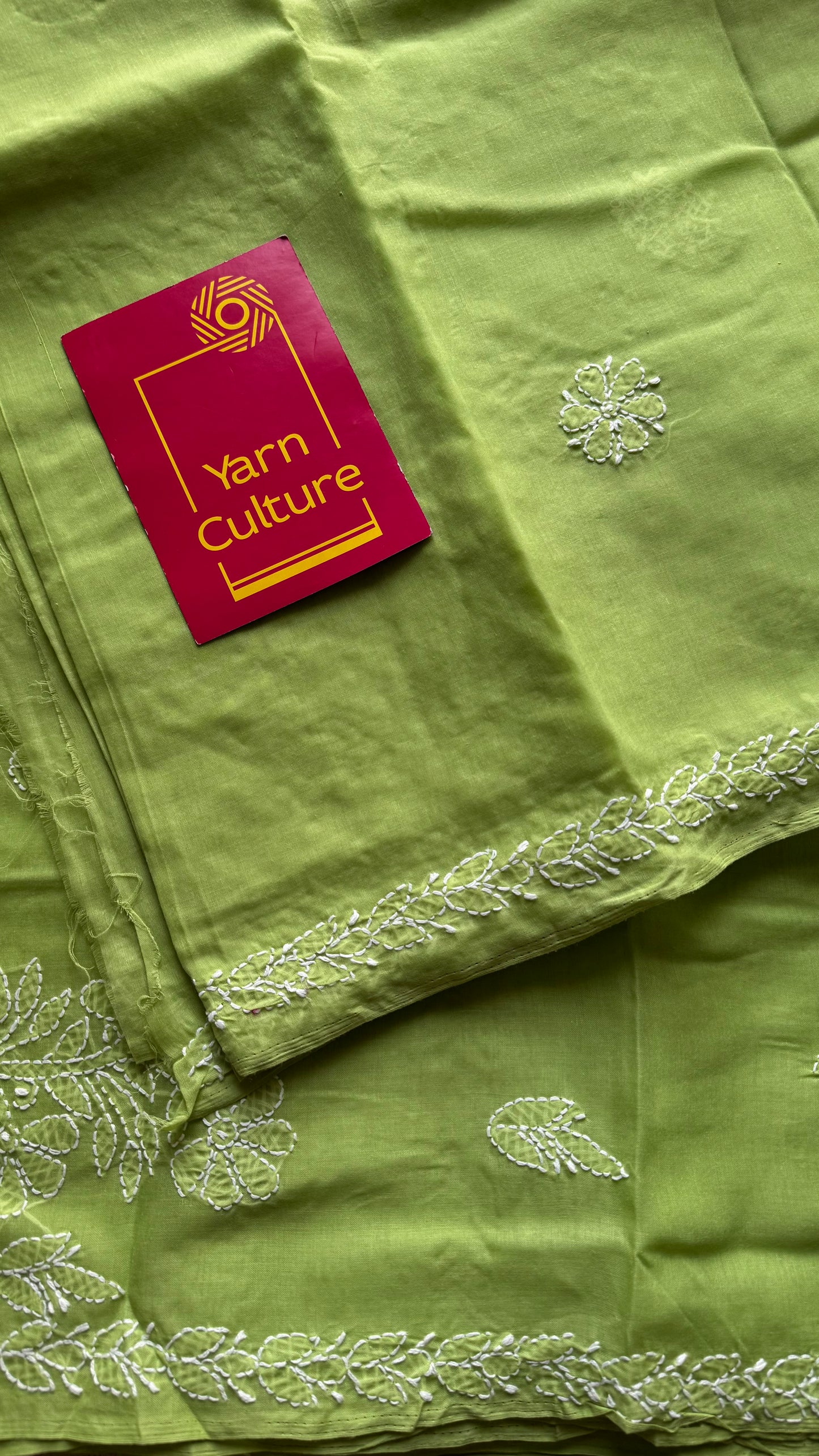 Saanjh - pista green hand-embroidered chikankari cotton saree - YCLCKFE415