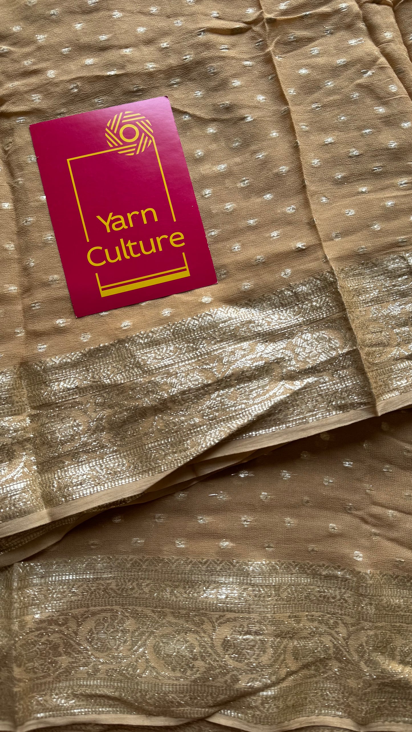 Beige viscose georgette saree with zari motifs - YCDOSFE205