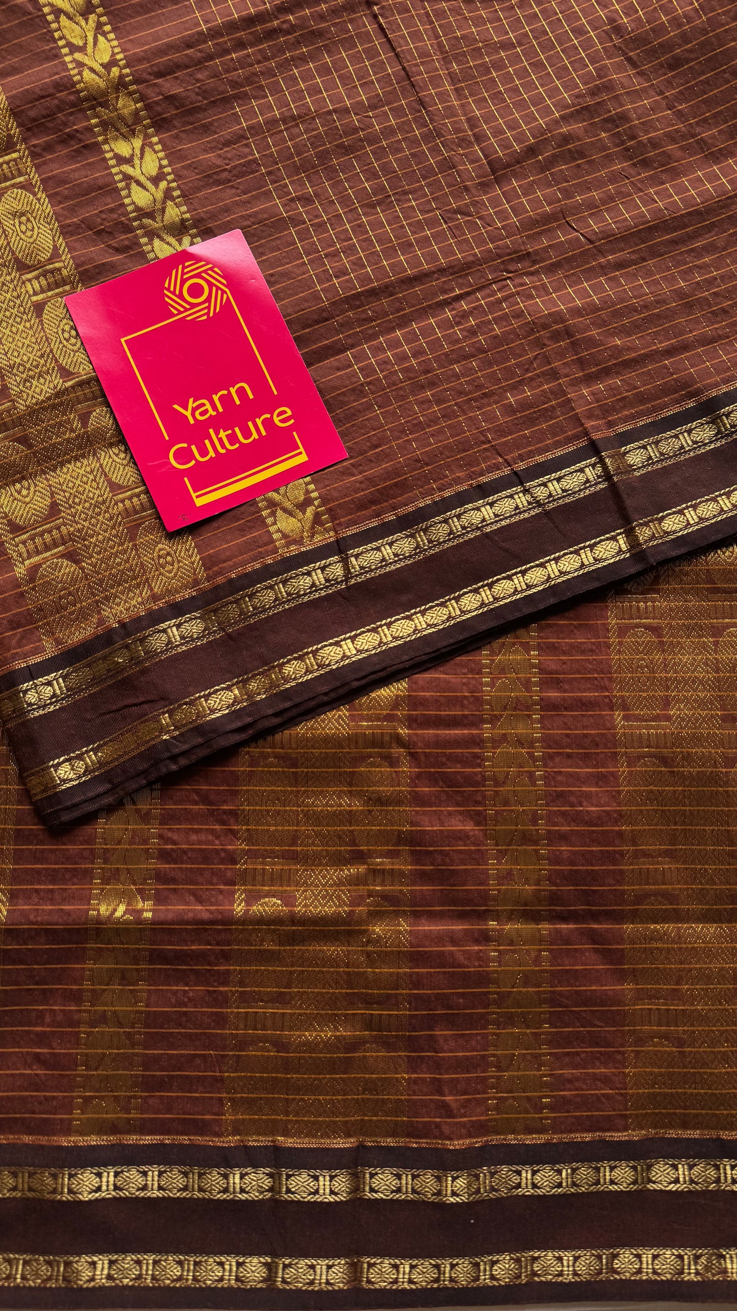 Brown, arani zari checks saree, cotton silk - YCCOTNAUG14