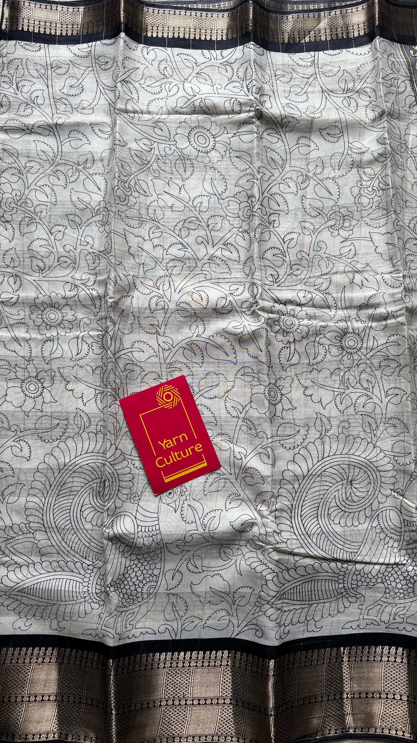 Off white and black, printed kalamkari, semi-tussar - YCWOTDSTK07