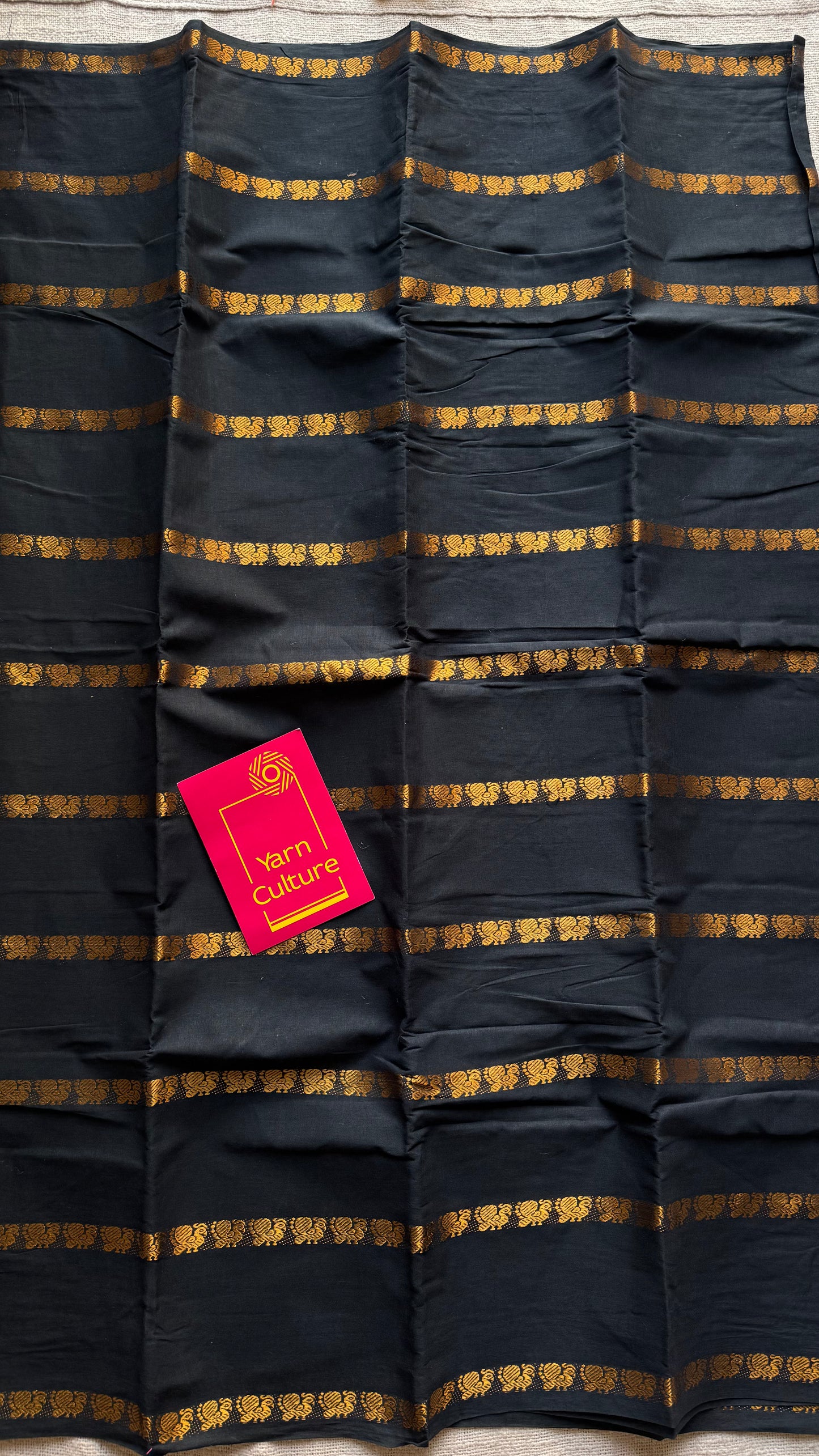 Black with multi peacock motif lines, kattuchayam dyed sungudi cotton - YCCOTNMSFE260