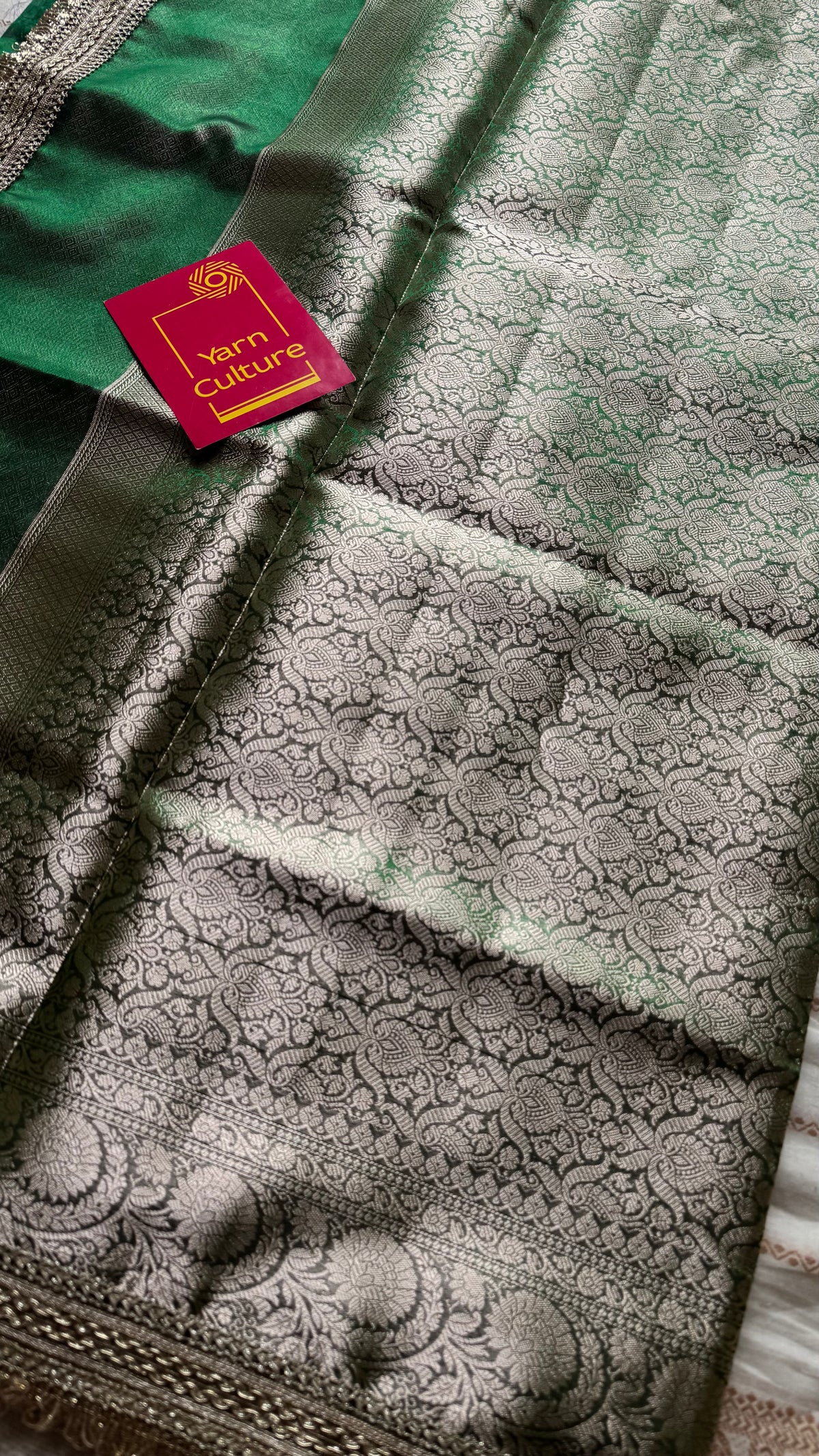 Green tissue Banarasi saree with embellished gold lace border - YCBLTOC76