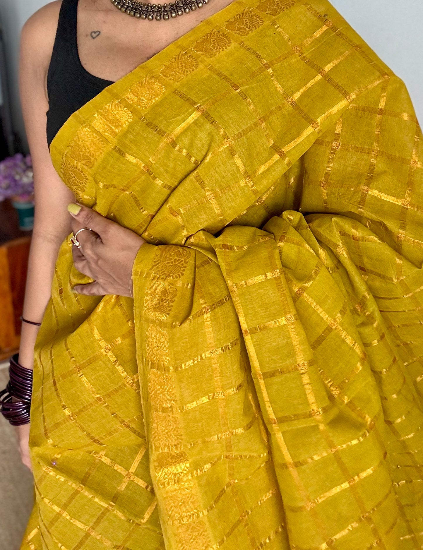 Light green pavithra kattam kattuchayam dyed madurai cotton saree - YCCOTNMSFE120