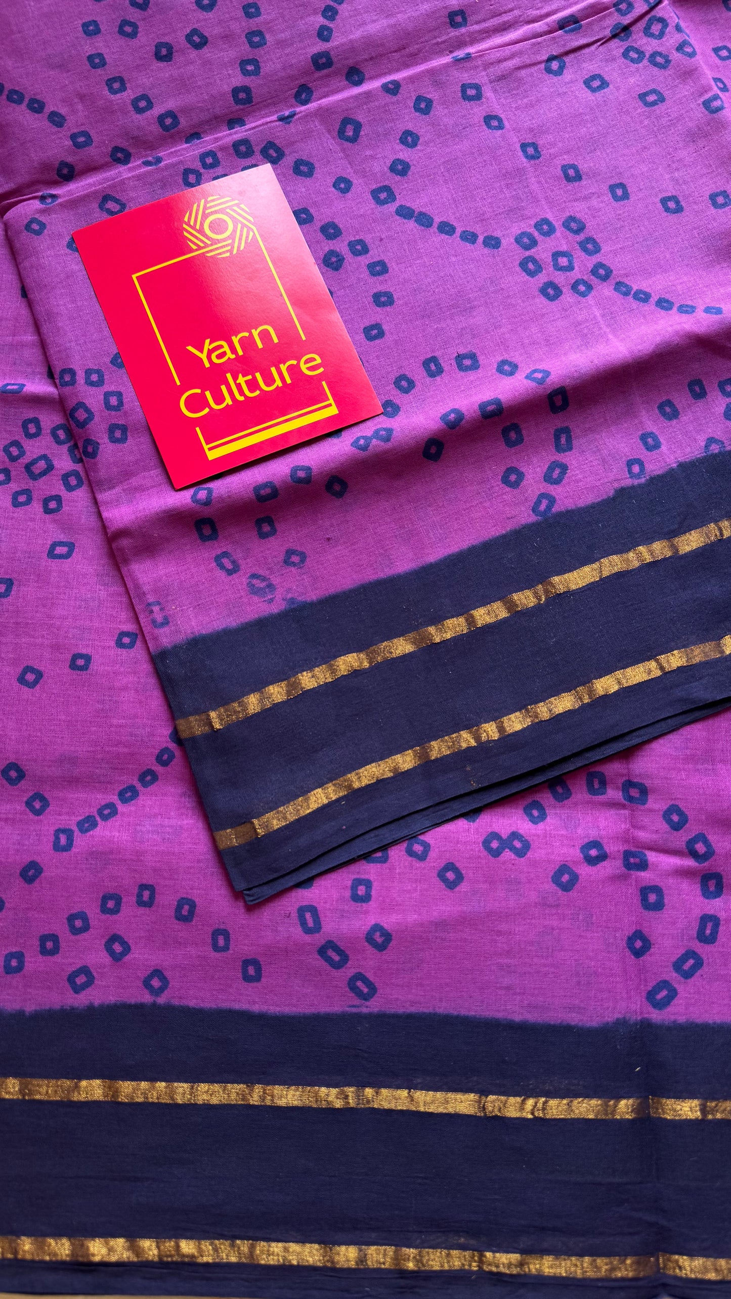 Purple with dark blue contrast, kattuchayam dyed madurai cotton saree - YCCOTNMA237
