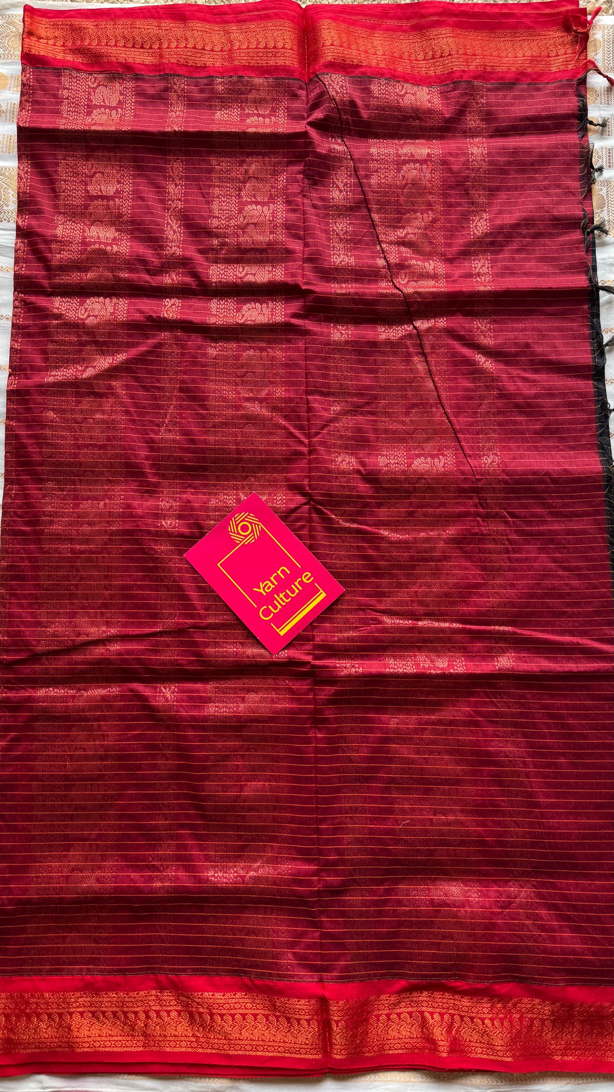 Black with red, zari checkered saree, cotton silk - YCCOTNKCOC104