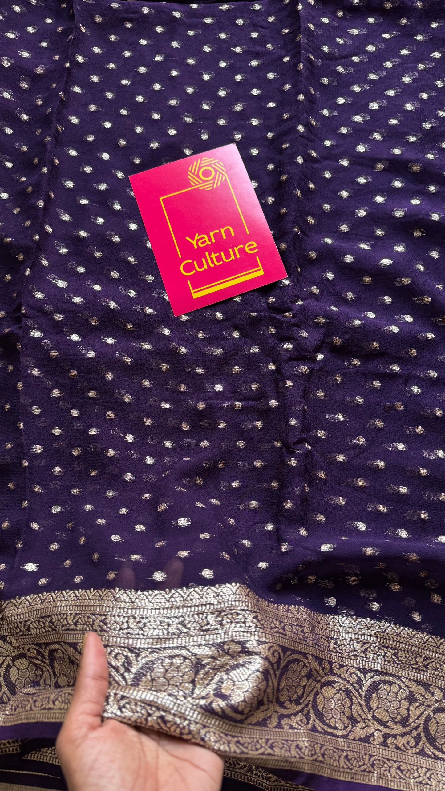 Purple viscose georgette saree with zari motifs - YCDOSFE208