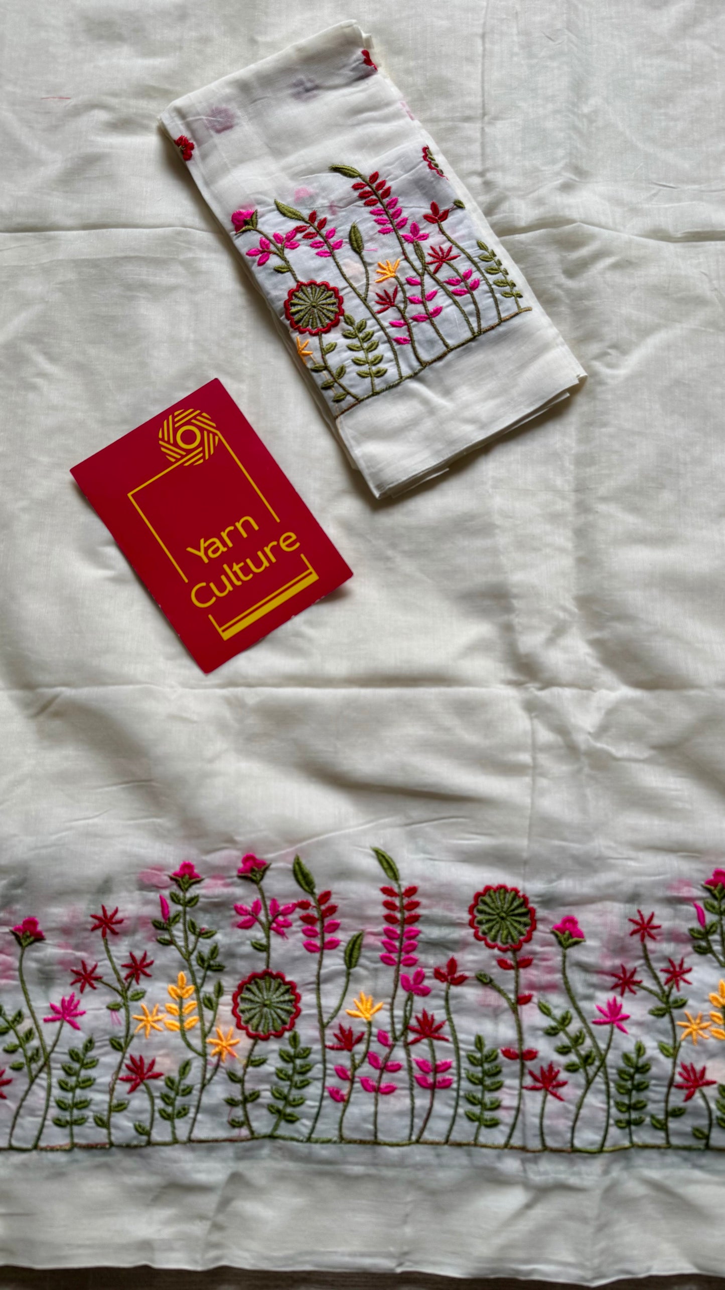 Meera : Ivory with one side floral embroidery, soft cotton - YCONBCSC232