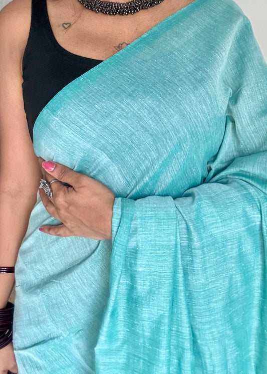 Sky blue soft cotton saree  - YCBCKCAP19