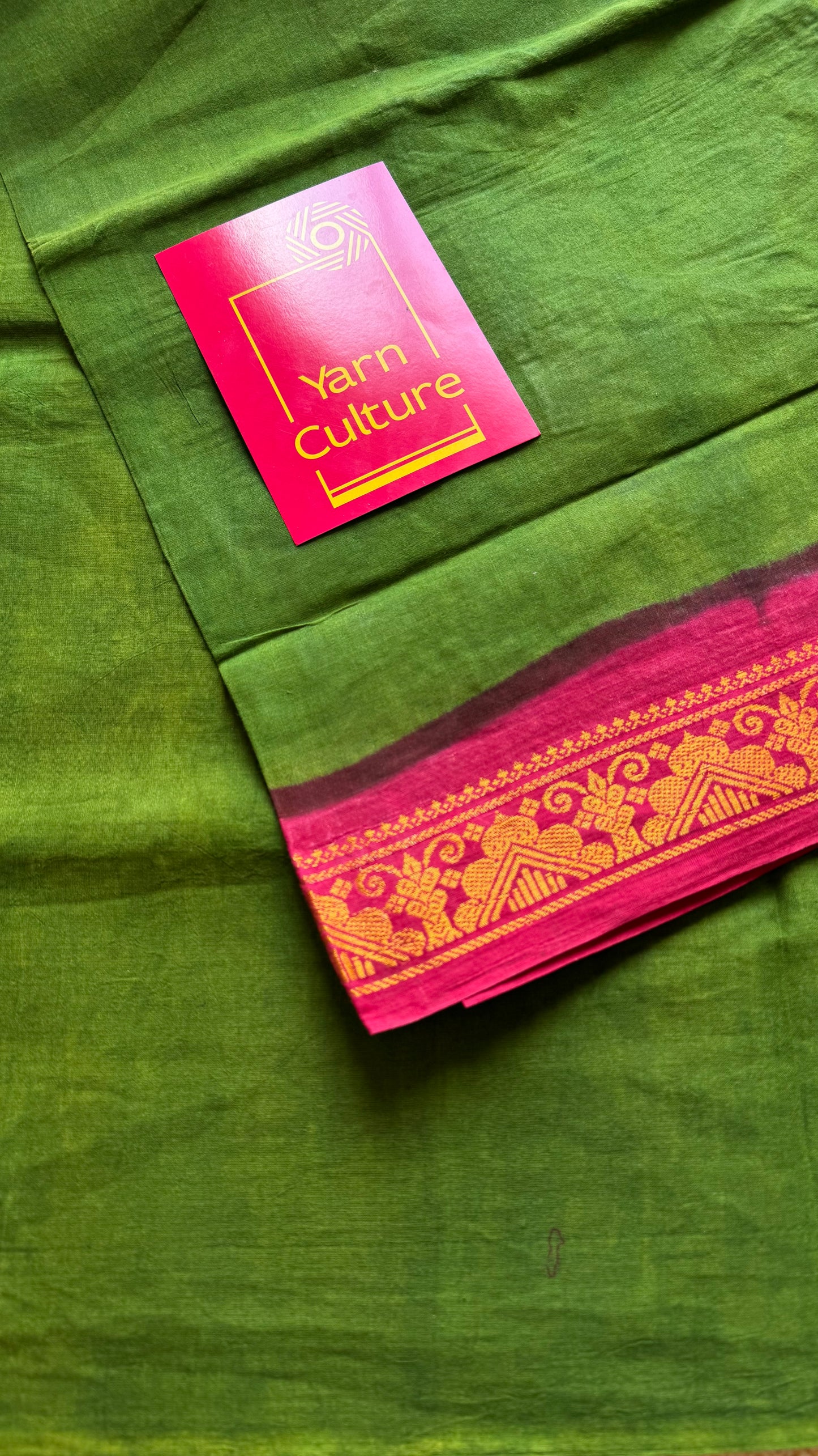 Green with chilli red contrast, kattuchayam dyed madurai cotton saree - YCCOTNMA240