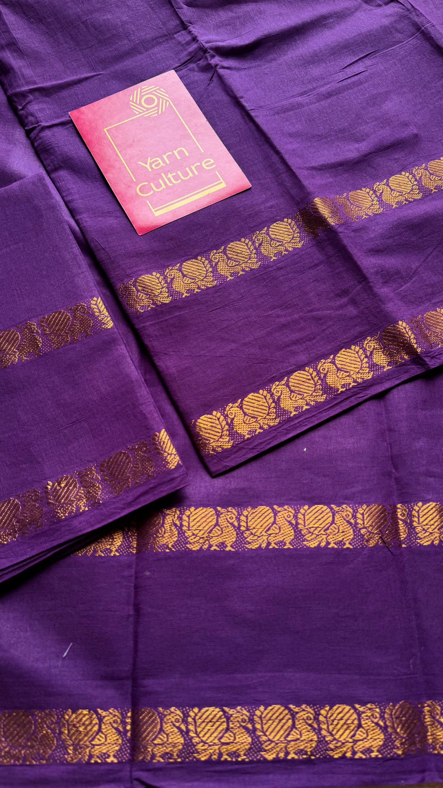 Purple rettaipettu peacock gap border, kattuchayam dyed madurai cotton saree  - YCCOTNMSJUL03