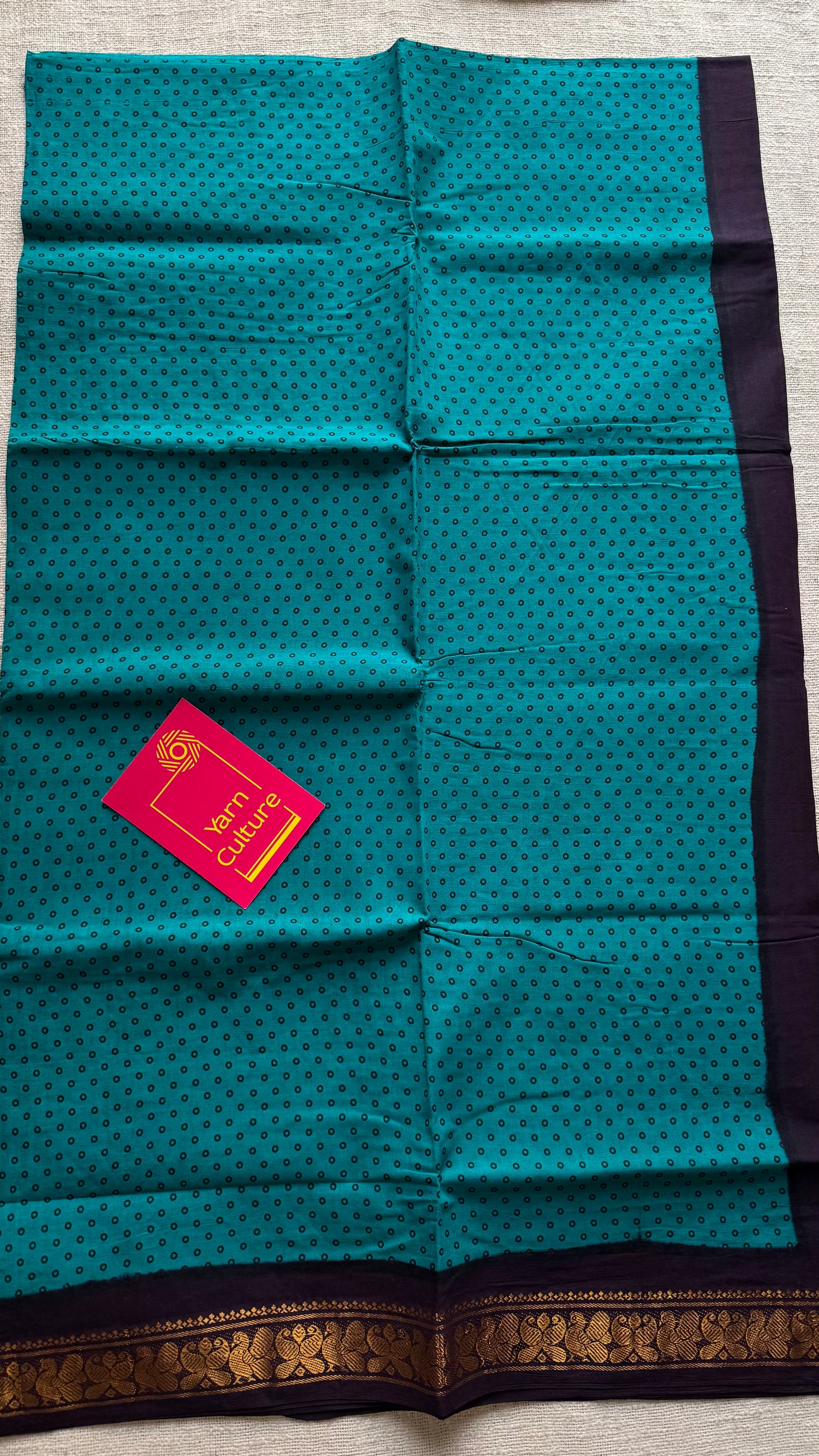 Dark cyan with purple brown, kattuchayam dyed madurai sungudi cotton saree - YCCOTNMSFE07