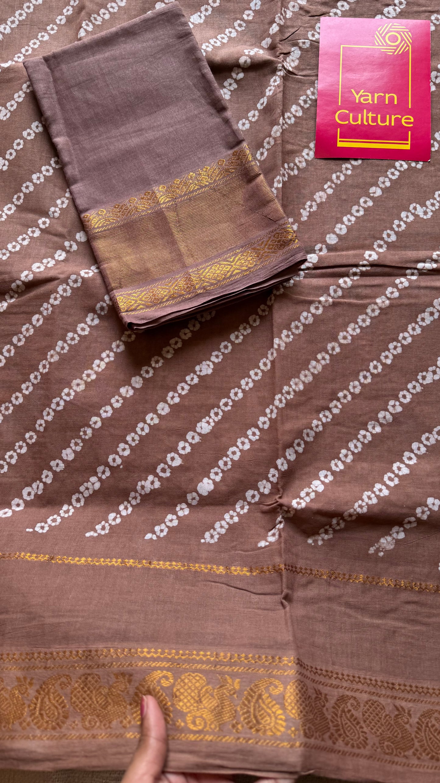 Earthy brown, wax dot printed sungudi, kattuchayam dyed madurai cotton - YCCOTNMSAP158