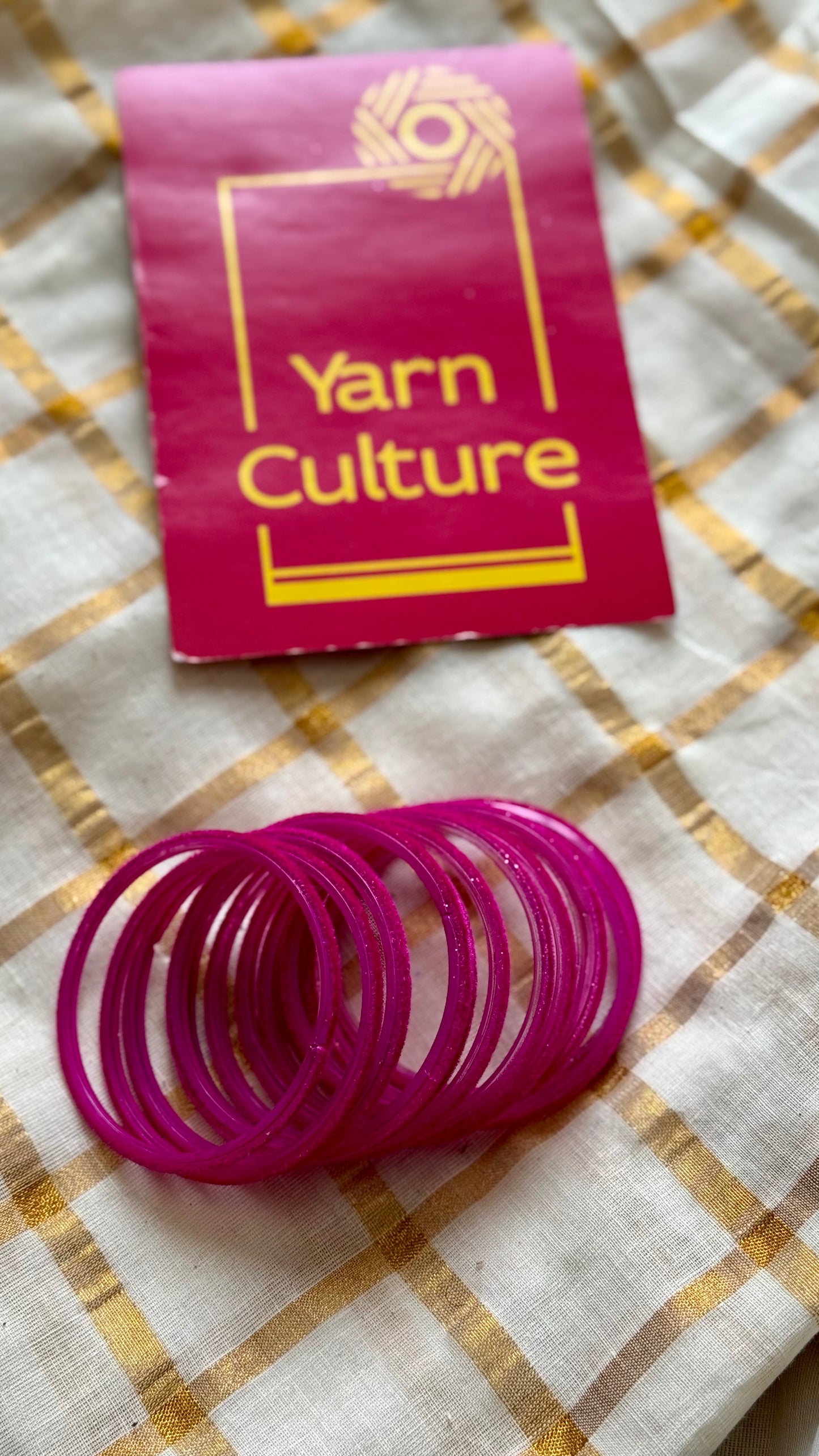Magenta velvet glass bangles, set of 12 - YCBANGL385
