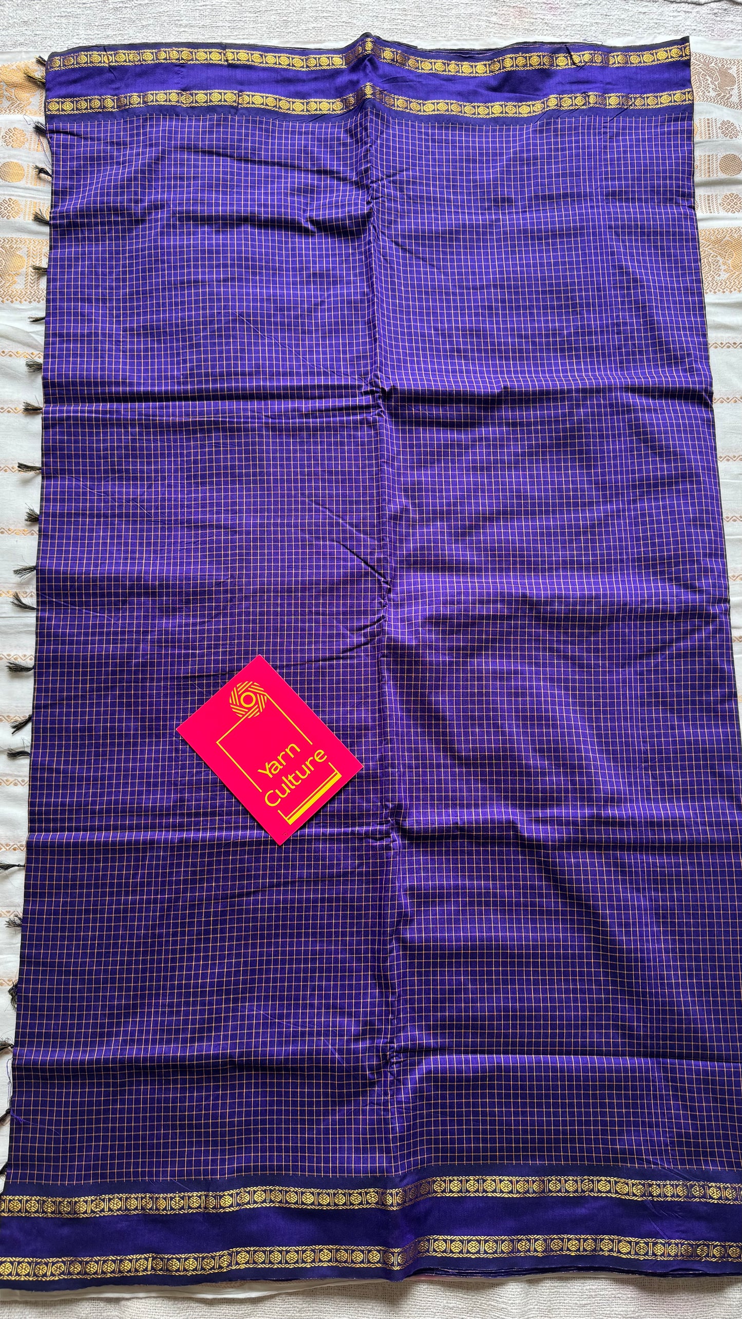 Purple violet, arani checks saree, cotton silk - YCCOTNAUG19