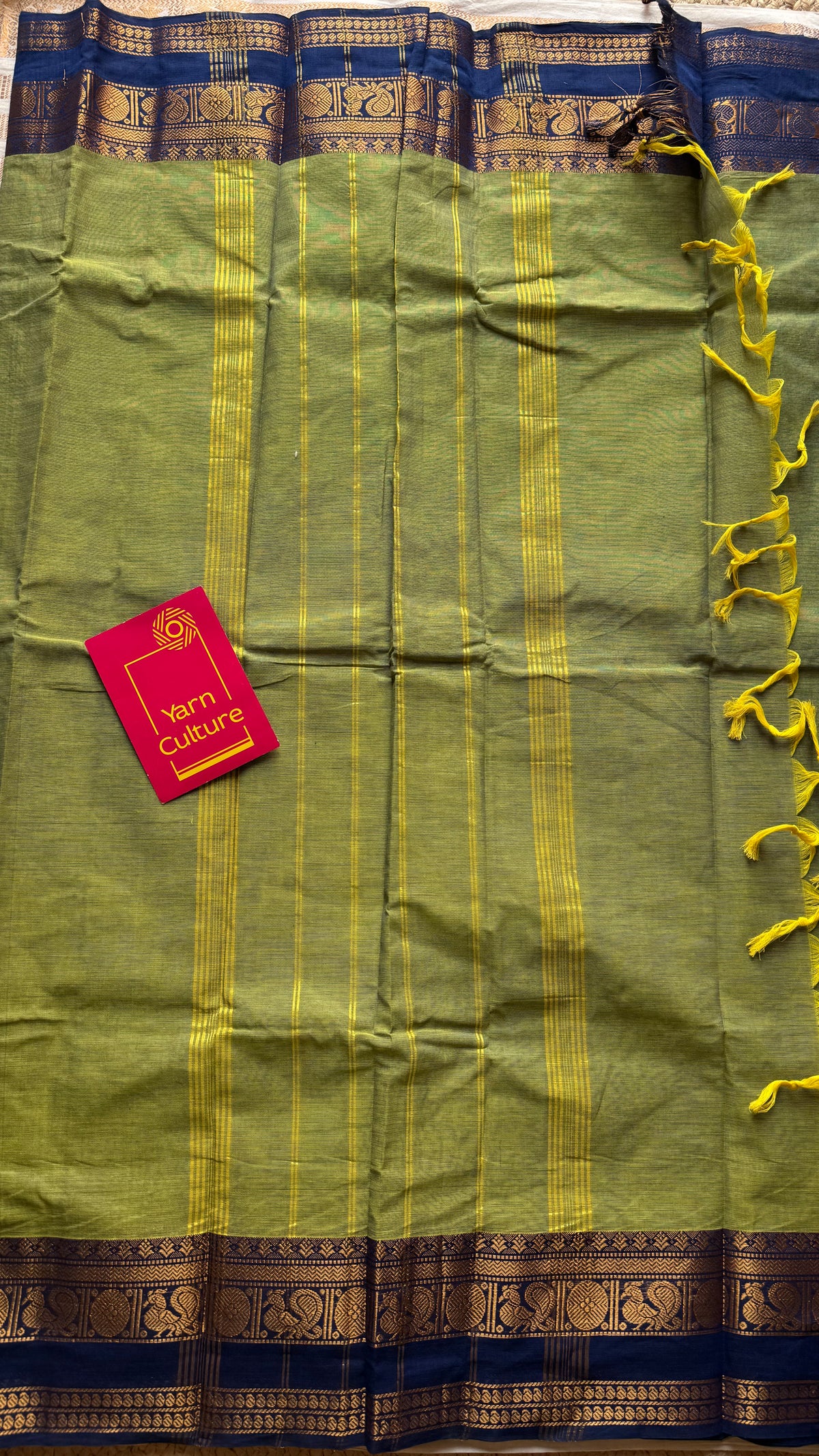Green with blue gap zari border, kanchi cotton saree - YCCOTNCCOC115